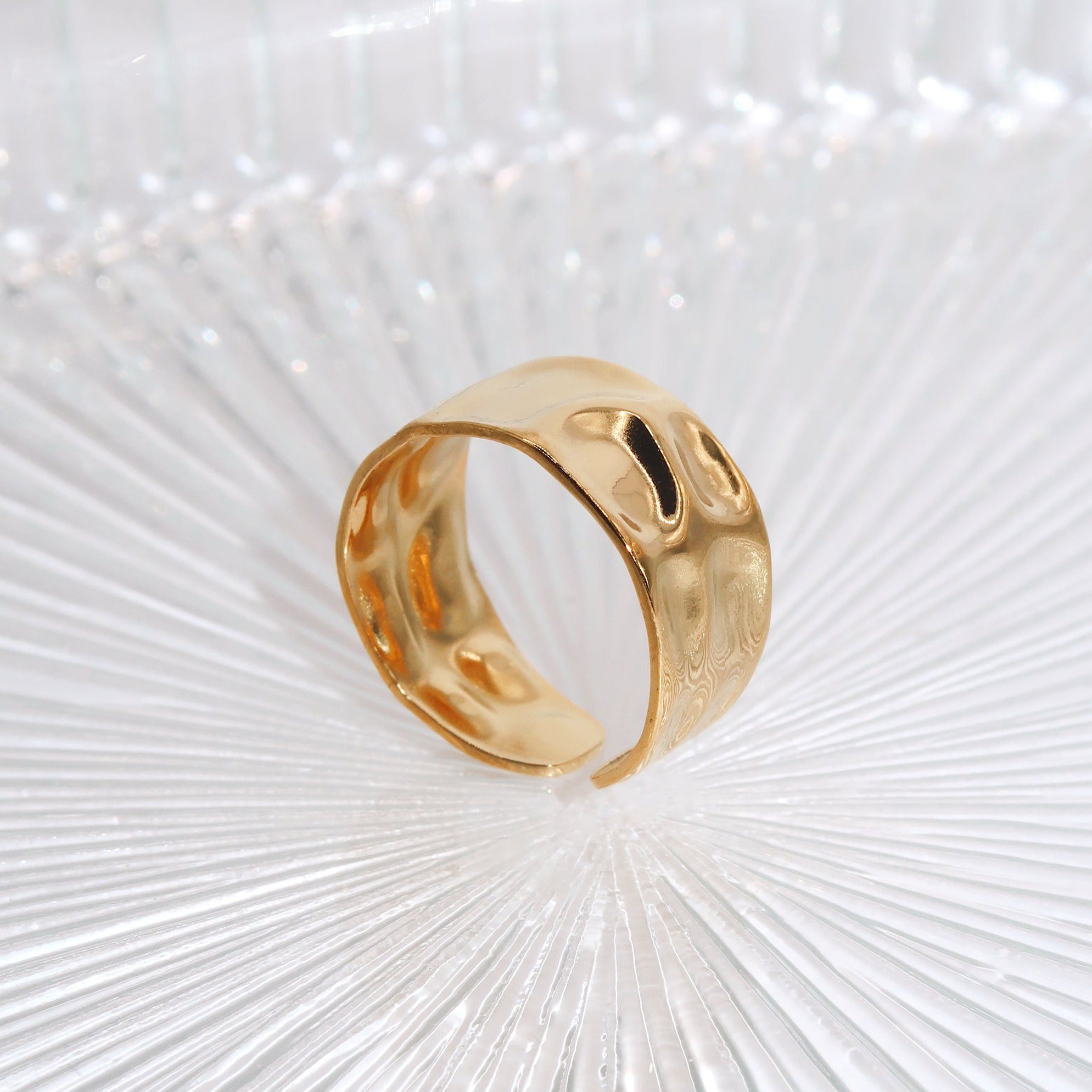 ALIYAH - 18K PVD Gold Plated Minimal Adjustable Ring with Hammered Detail - Mixed Metals