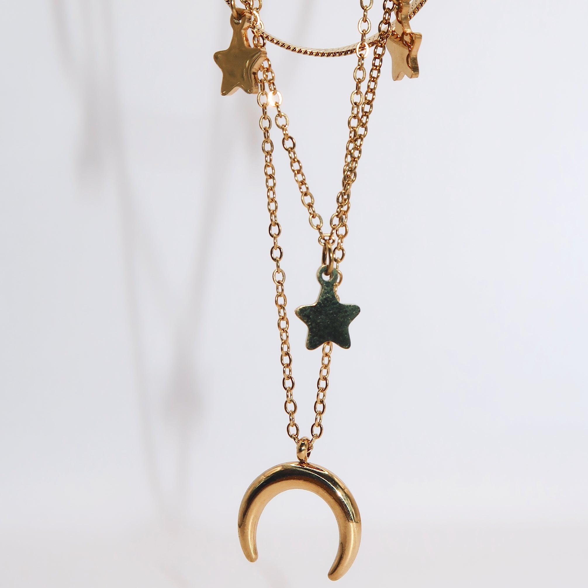 CELESTE - 18K Gold Star and Moon Layered Necklace - Mixed Metals