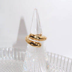 JOJO - 18K PVD Gold Plated Hammered Double Wrapped Ring - Mixed Metals