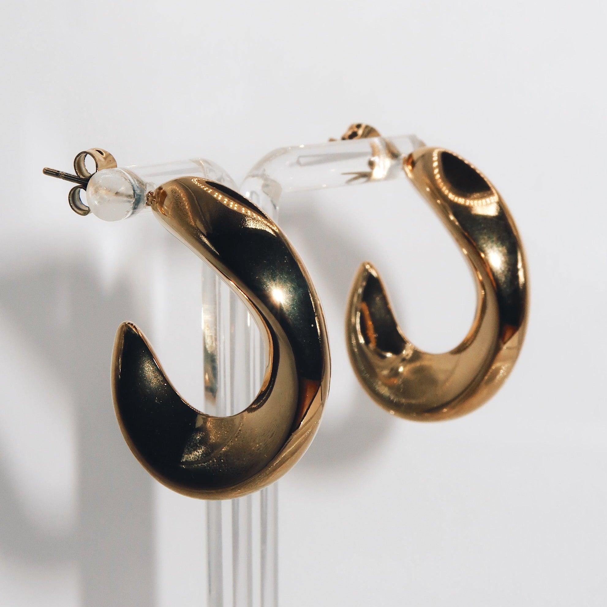 CANDACE - 18K PVD Gold Plated Crescent Earrings - Mixed Metals