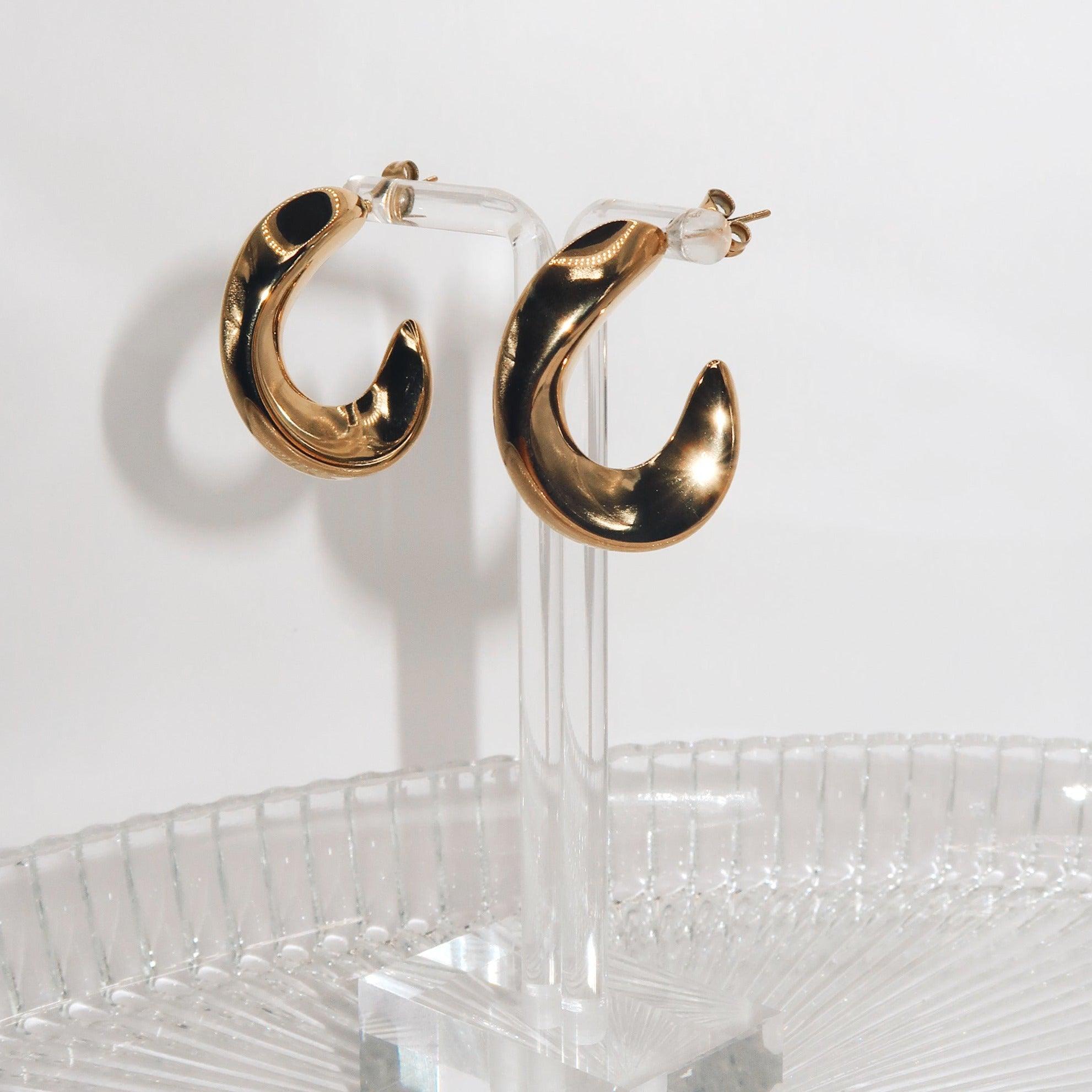 CANDACE - 18K PVD Gold Plated Crescent Earrings - Mixed Metals
