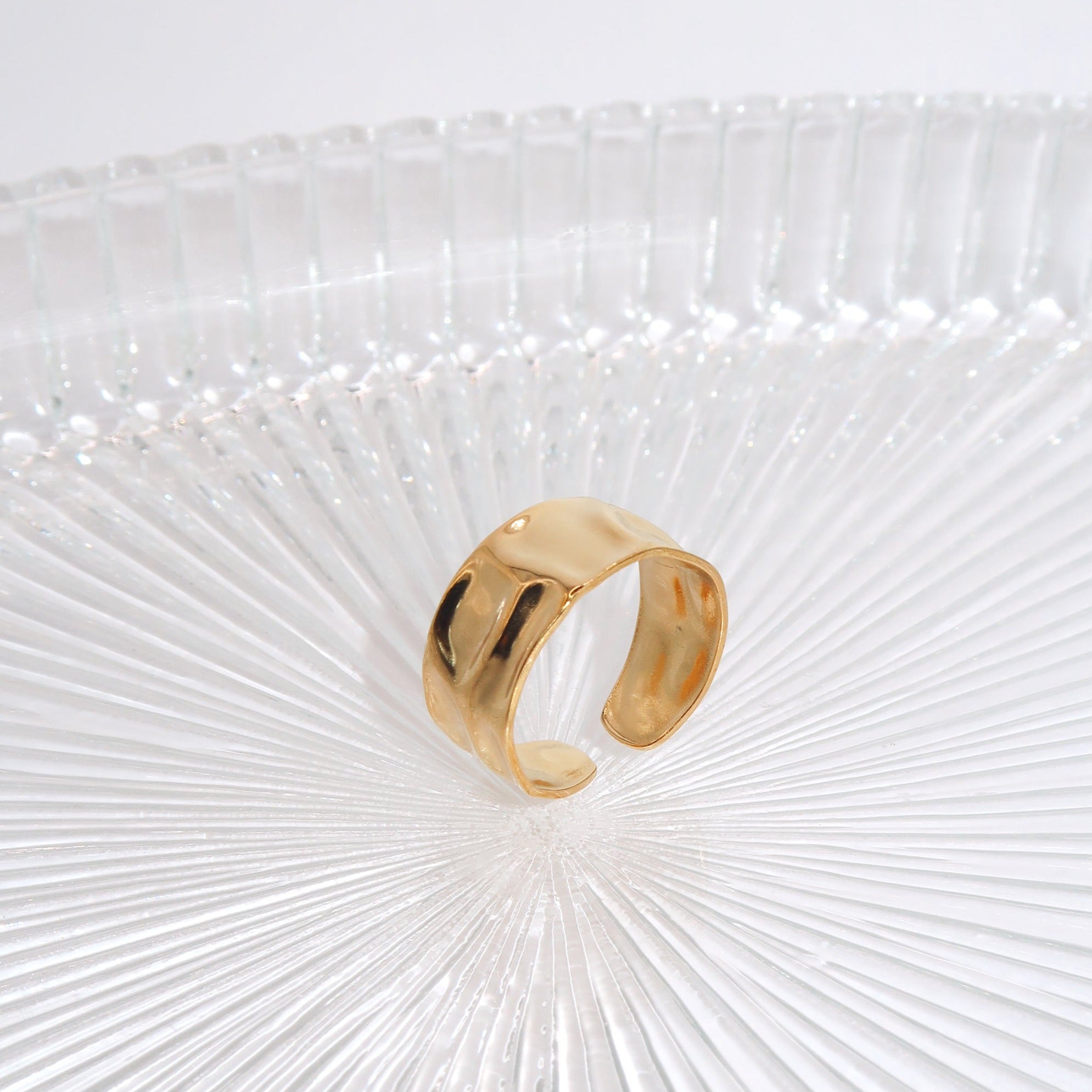 ALIYAH - 18K PVD Gold Plated Minimal Adjustable Ring with Hammered Detail - Mixed Metals