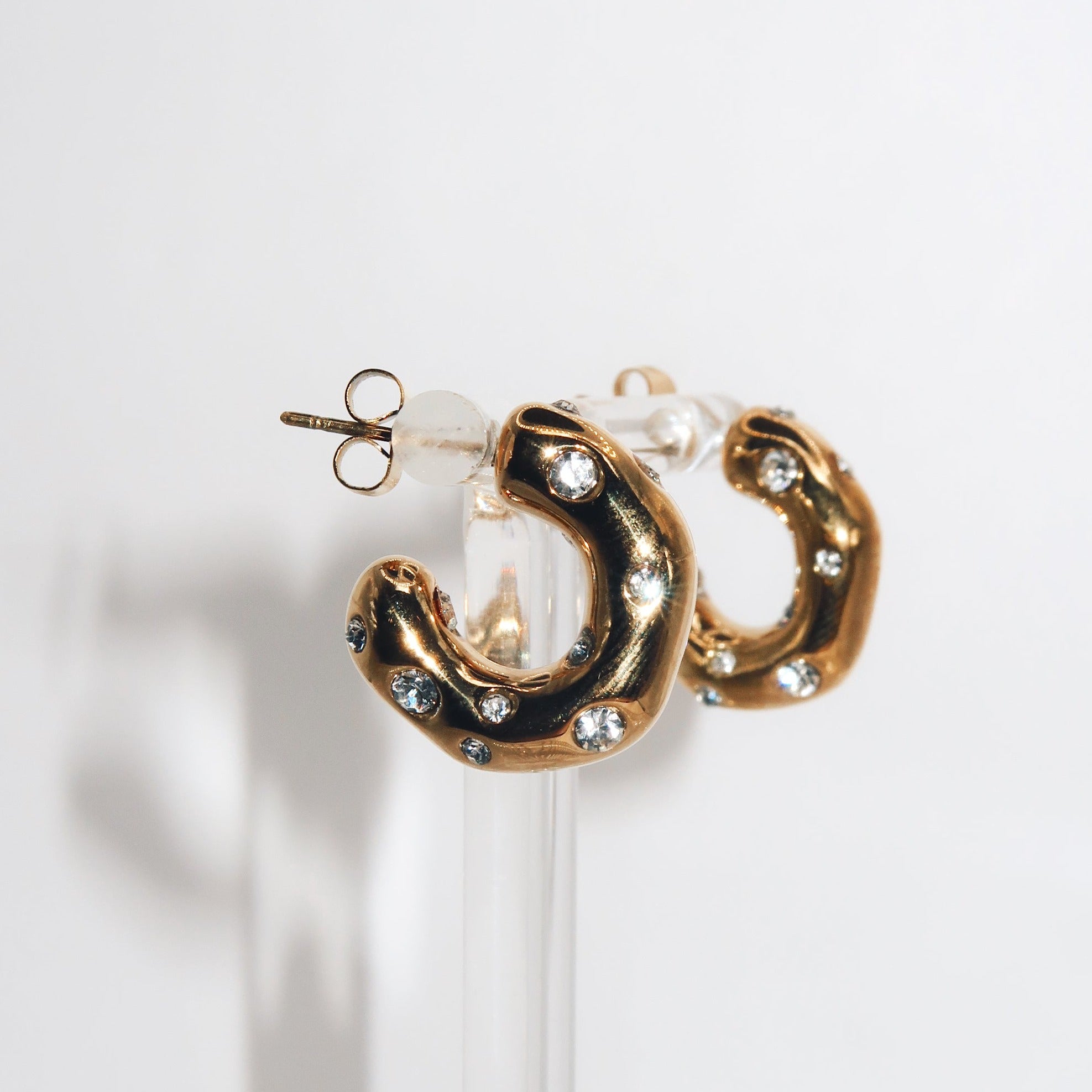 GIN - 18k PVD Gold Plated Small Chunky Earrings with CZ Stones Detailing - Mixed Metals