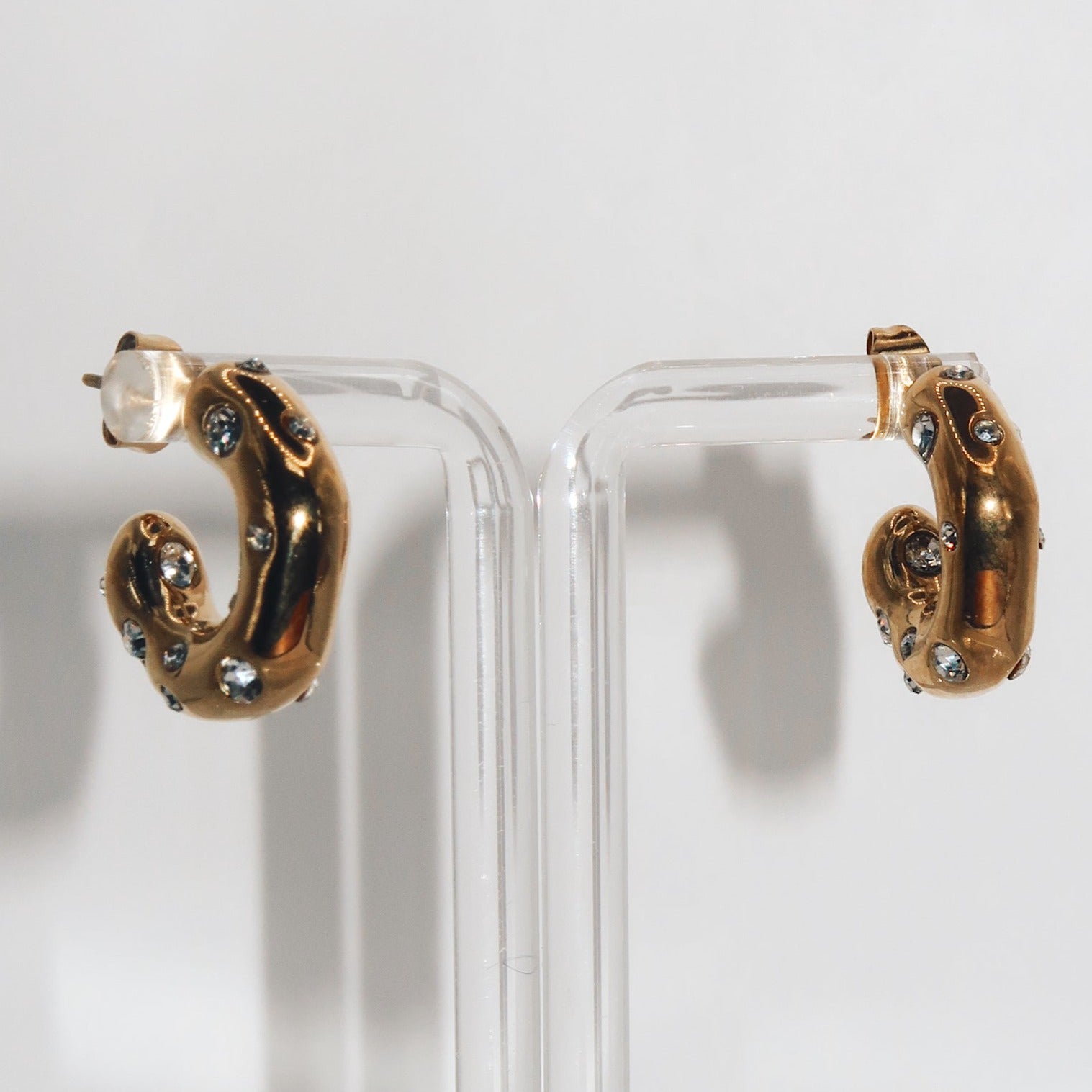 GIN - 18k PVD Gold Plated Small Chunky Earrings with CZ Stones Detailing - Mixed Metals