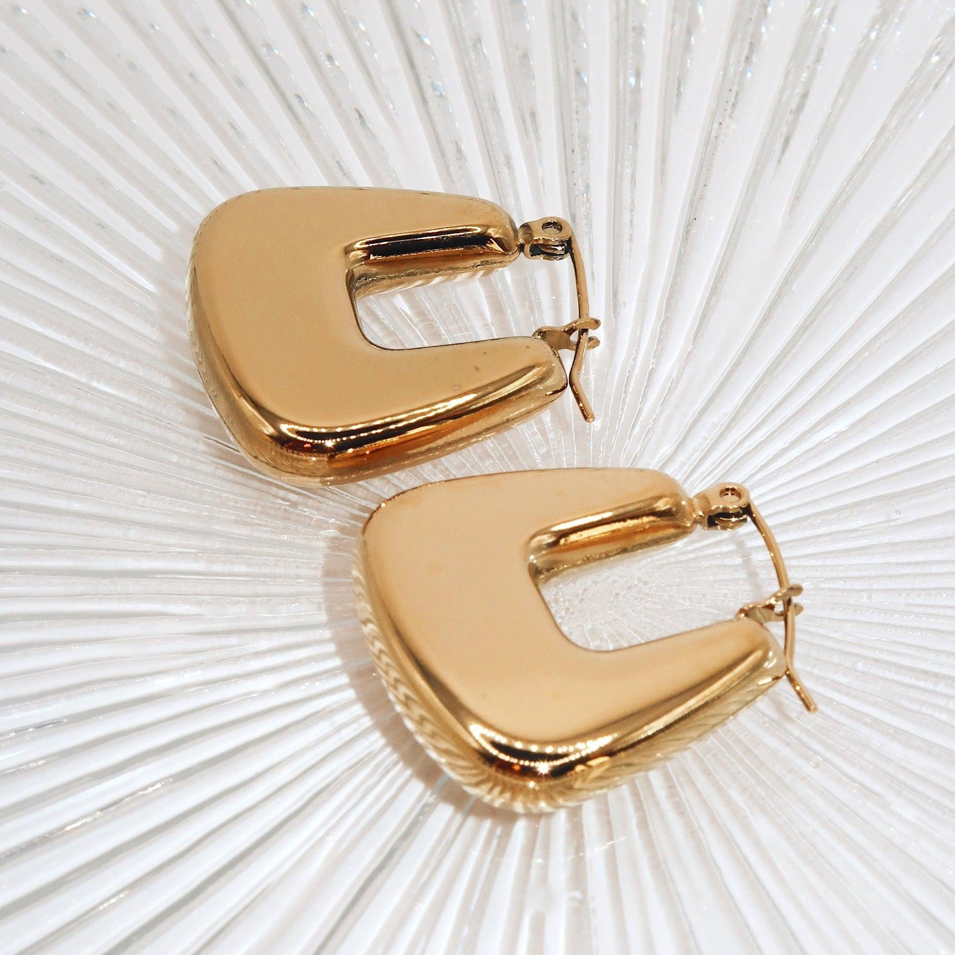 CAMILE - 18K PVD Gold Plated U-Cut Square Hoop Earrings - Mixed Metals