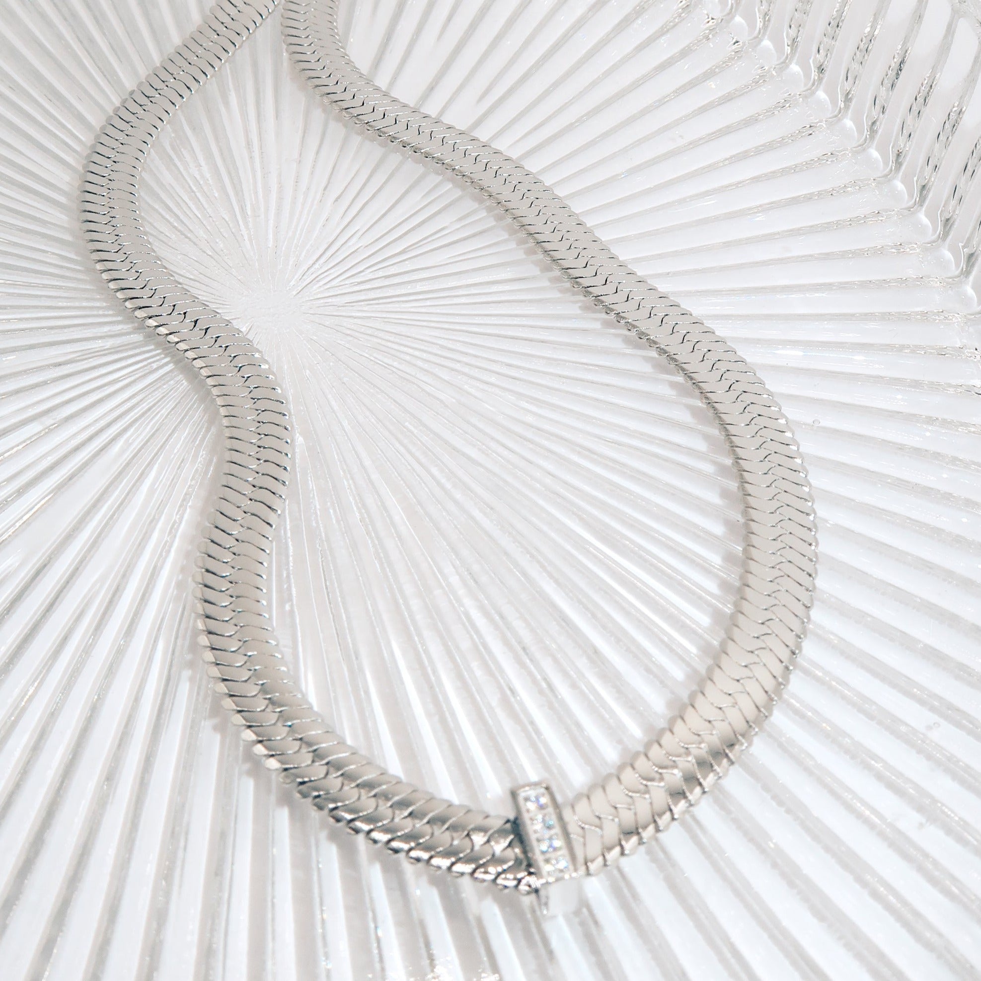 JOCELYN - 18K PVD Silver Plated Herringbone Chain Necklace with CZ Stone Pendant - Mixed Metals