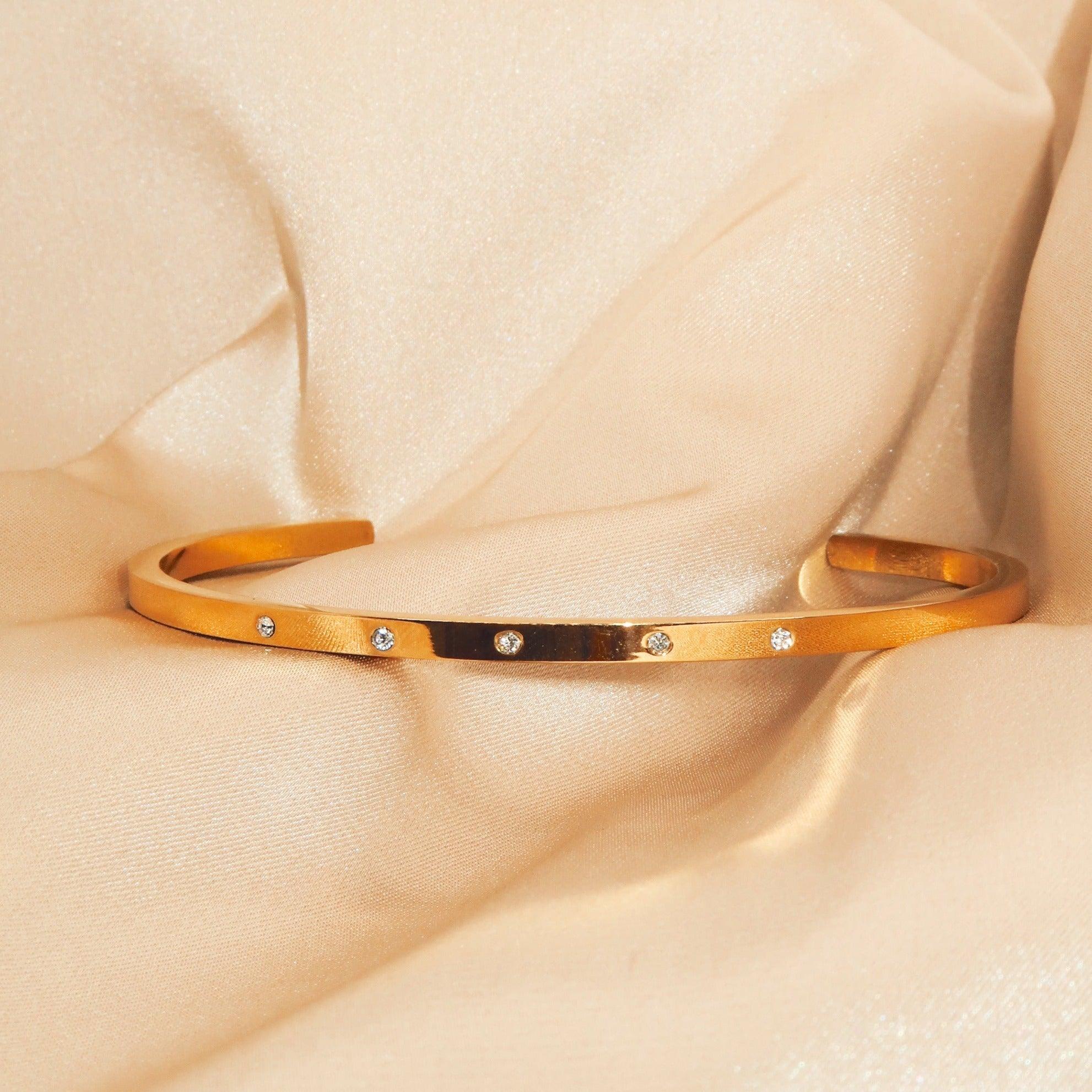 JULIET - 18K PVD Gold Plated Adjustable Stackable Cuff Bracelet with CZ Stones - Mixed Metals