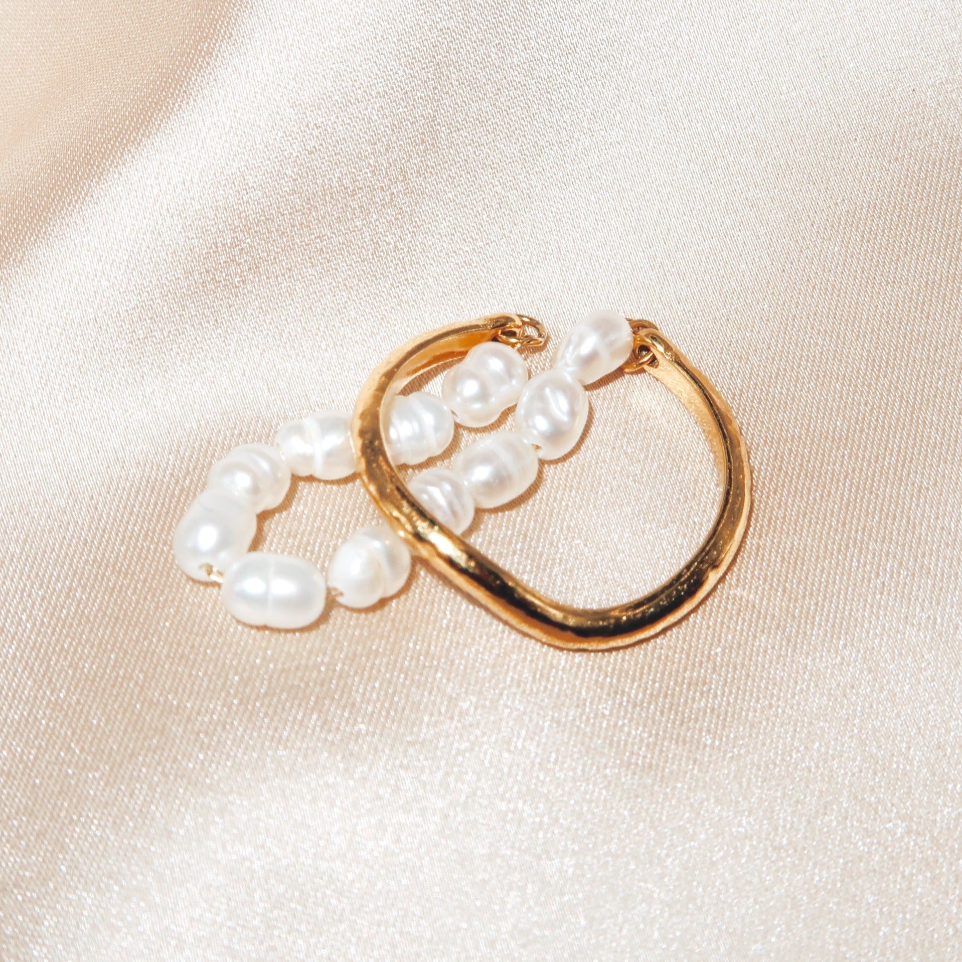 KAIA - 18K PVD Gold Plated Double Hoop Ring with Freshwater Pearls - Mixed Metals