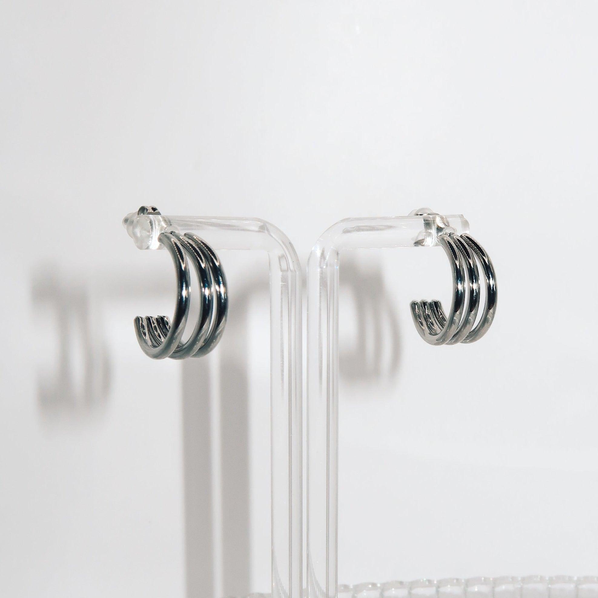 KARRIEN - 18K PVD Silver Plated Triple Loop Earrings - Mixed Metals