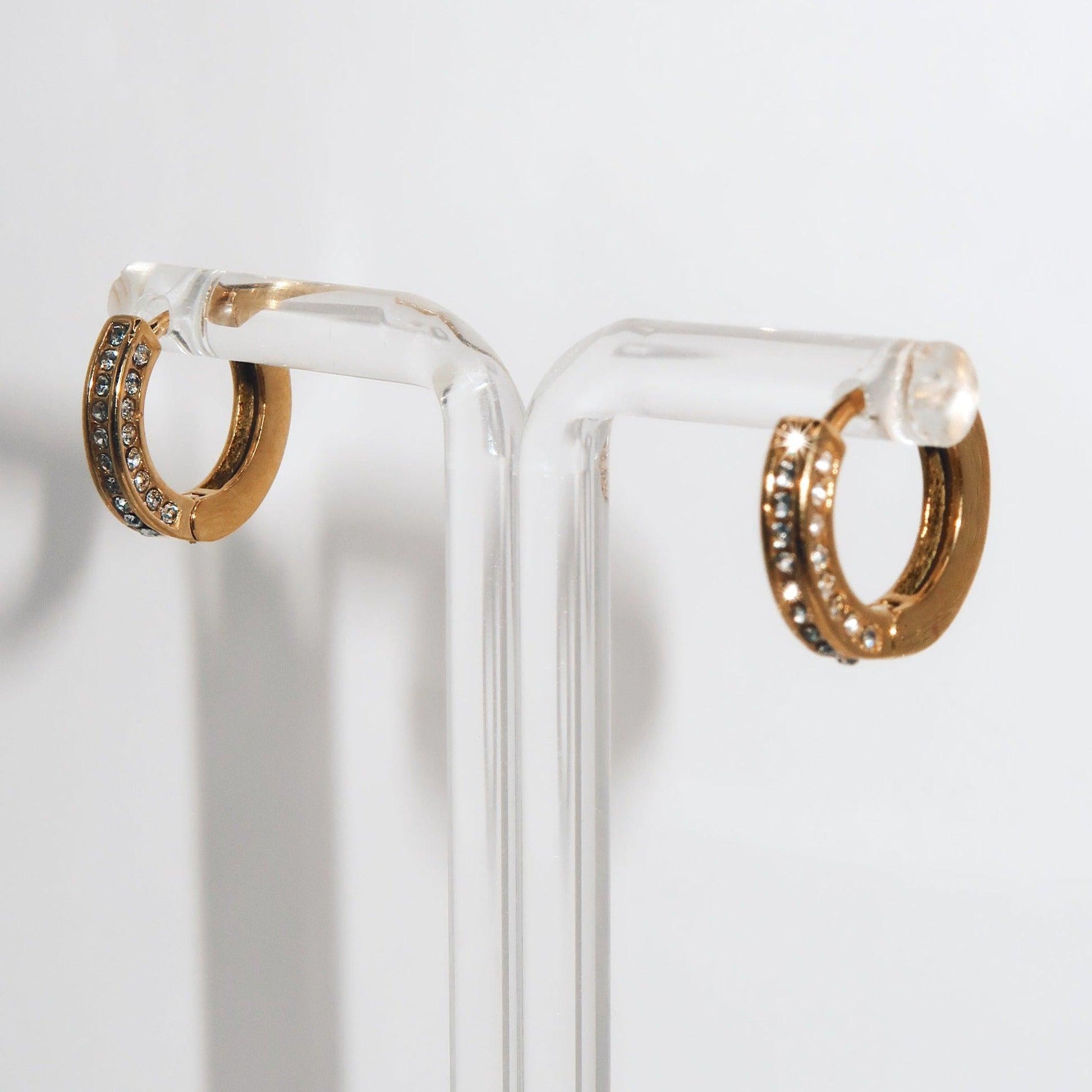 KIMBERLY - 18K PVD Gold Plated Small Hoop Earrings with CZ Stones - Mixed Metals