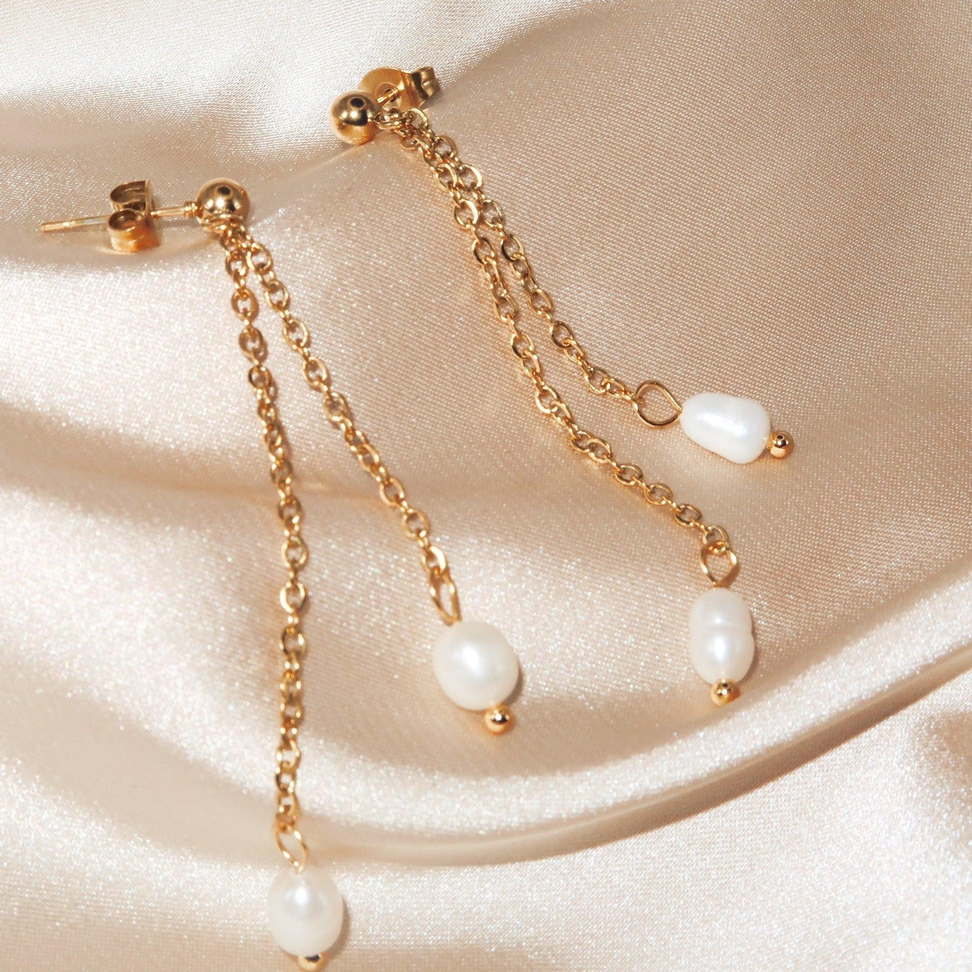 KRISTA - 18K PVD Gold Plated Dainty Freshwater Pearl Earrings - Mixed Metals