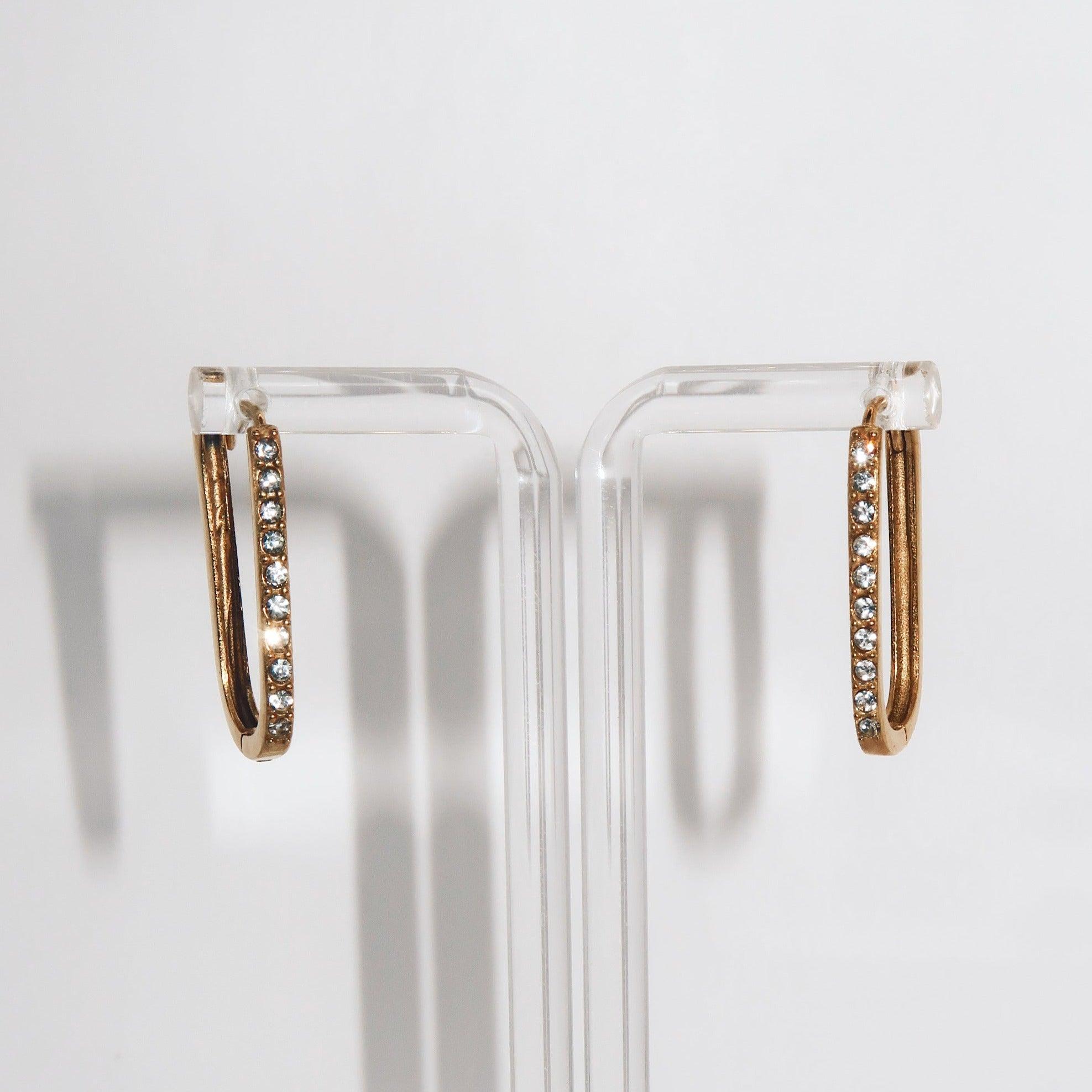 LANA - 18K PVD Gold Plated U-Shaped Hoop Earrings with CZ Stones - Mixed Metals