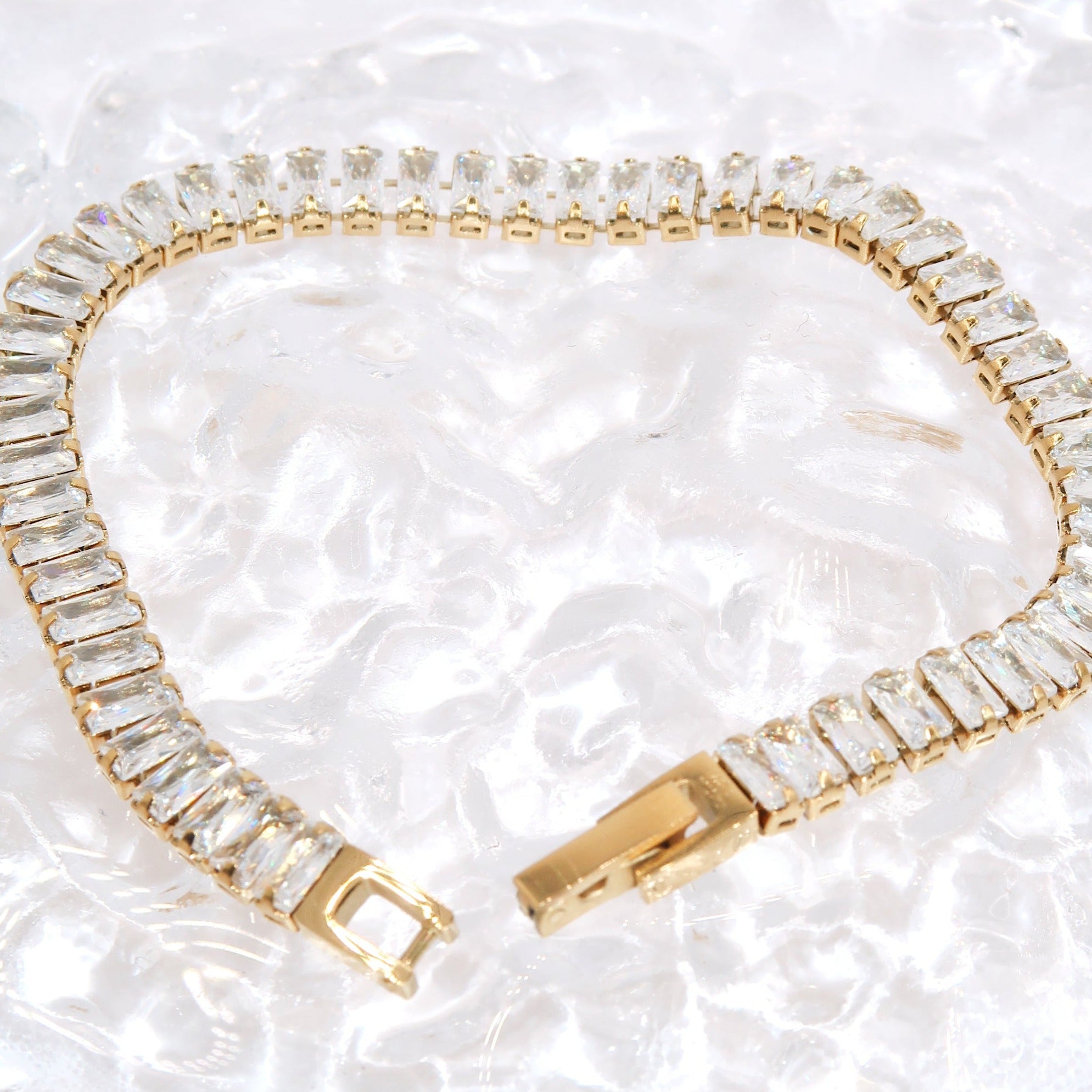 MIMI - 18K PVD Gold Plated Bracelet with Rectangular CZ Stones - Mixed Metals