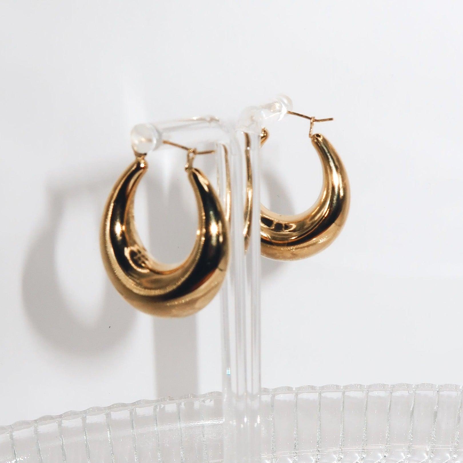 NICOLE - 18K PVD Gold Plated Chunky U-Shaped Hoop Earrings - Mixed Metals