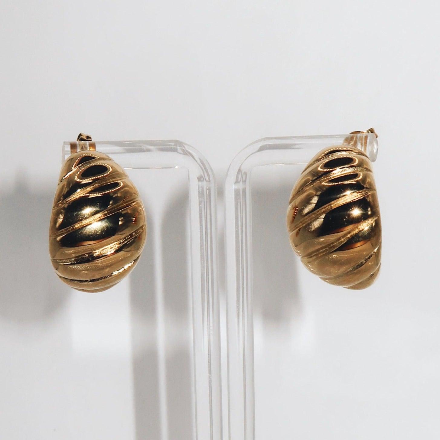 RAYANNE - 18K PVD Gold Plated Chunky Croissant Detail Earrings - Mixed Metals