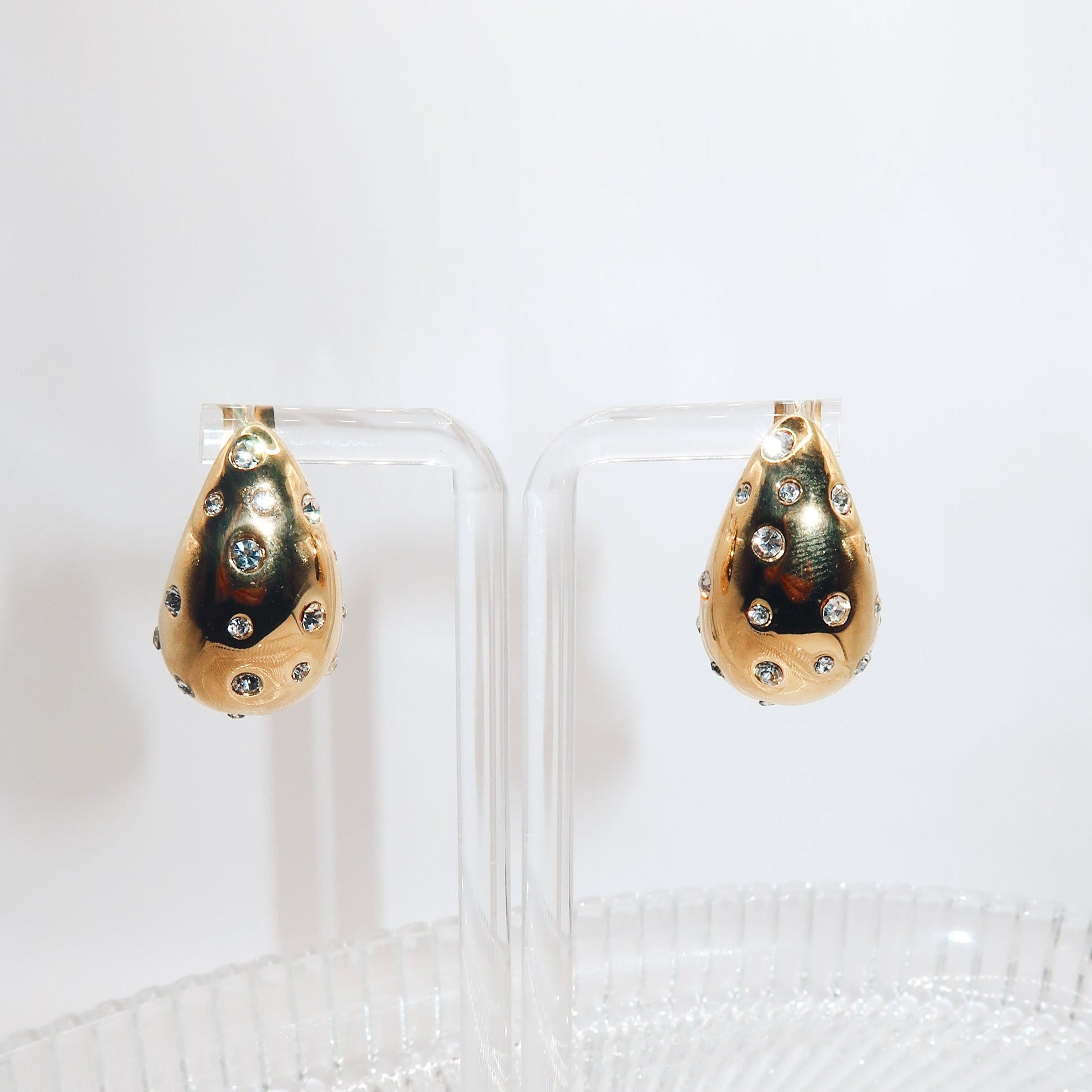 ROME - 18K PVD Gold Plated Teardrop Earrings with CZ Stones - Mixed Metals
