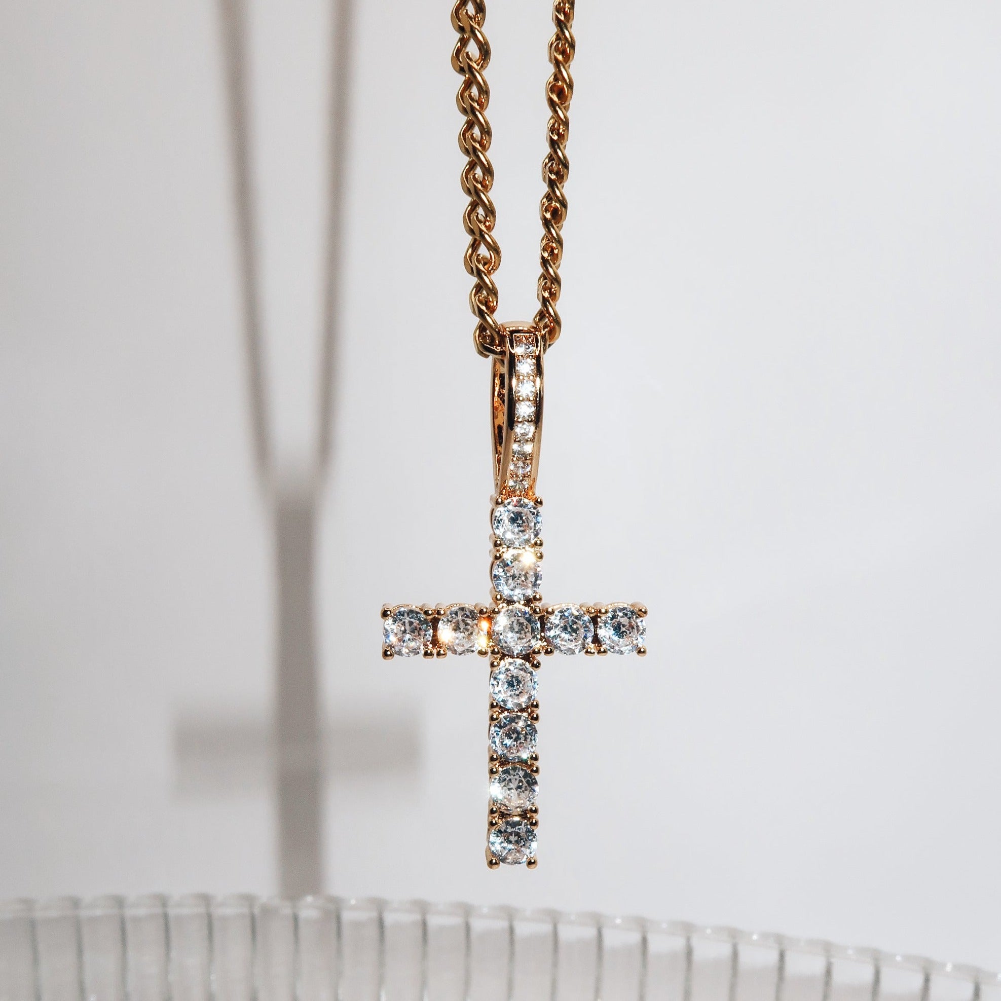 STASSIE - 18K PVD Gold Plated Cross Pendant Necklace with CZ Stones - Mixed Metals