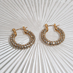 STELLA - 18K PVD Gold Plated CZ Stones Hoop Earrings - Mixed Metals