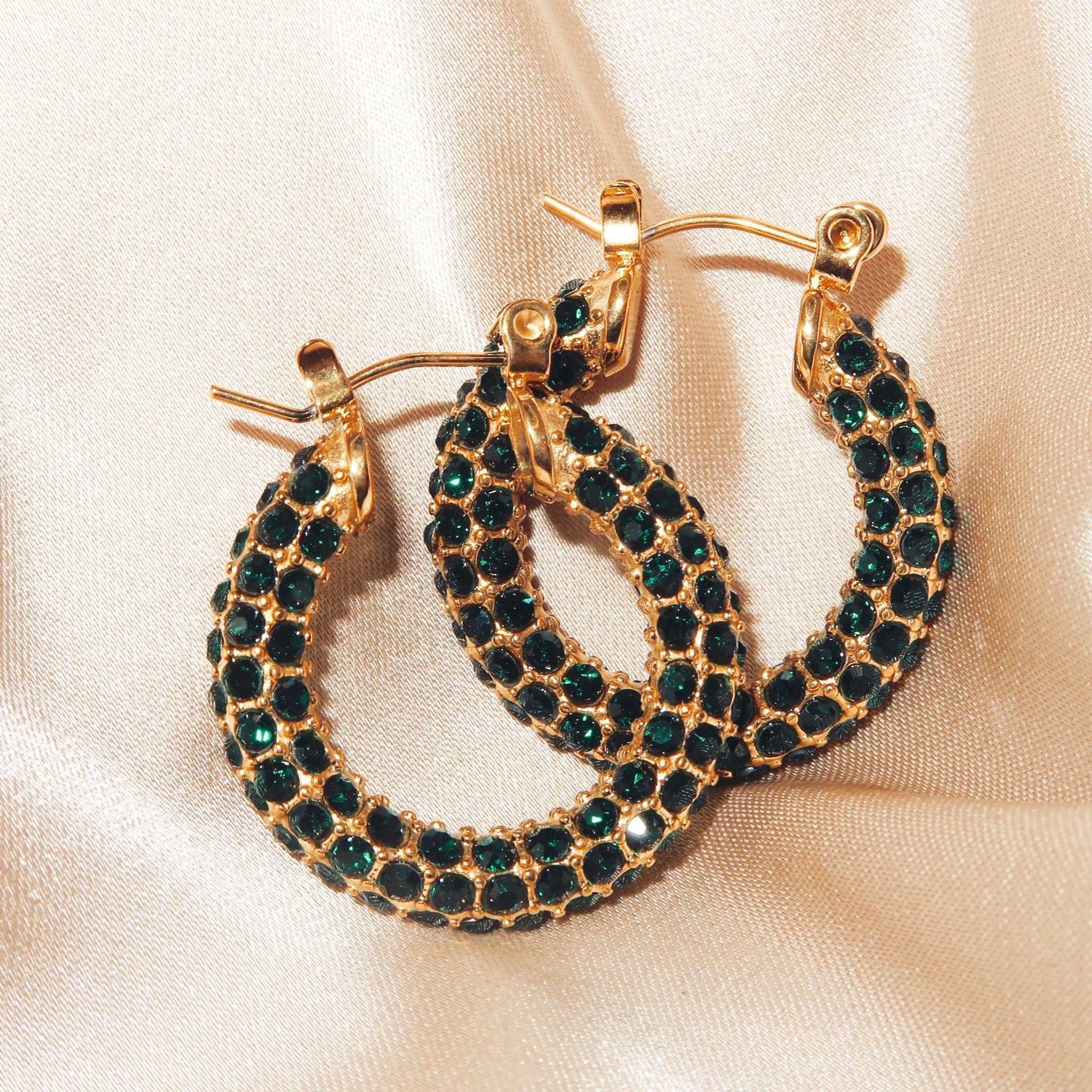 STELLA - 18K PVD Gold Plated CZ Stones Hoop Earrings - Mixed Metals