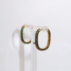 TEAGAN - 18K PVD Gold Plated Rectangular Hoop Earrings with Emerald CZ Stones - Mixed Metals