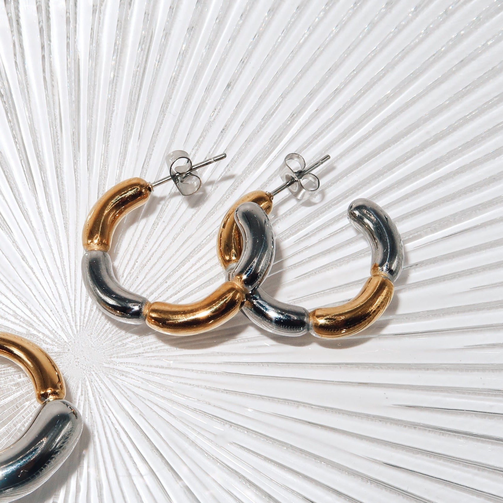 TESSA - 18K PVD Gold and Silver Chunky Hoop Earrings - Mixed Metals