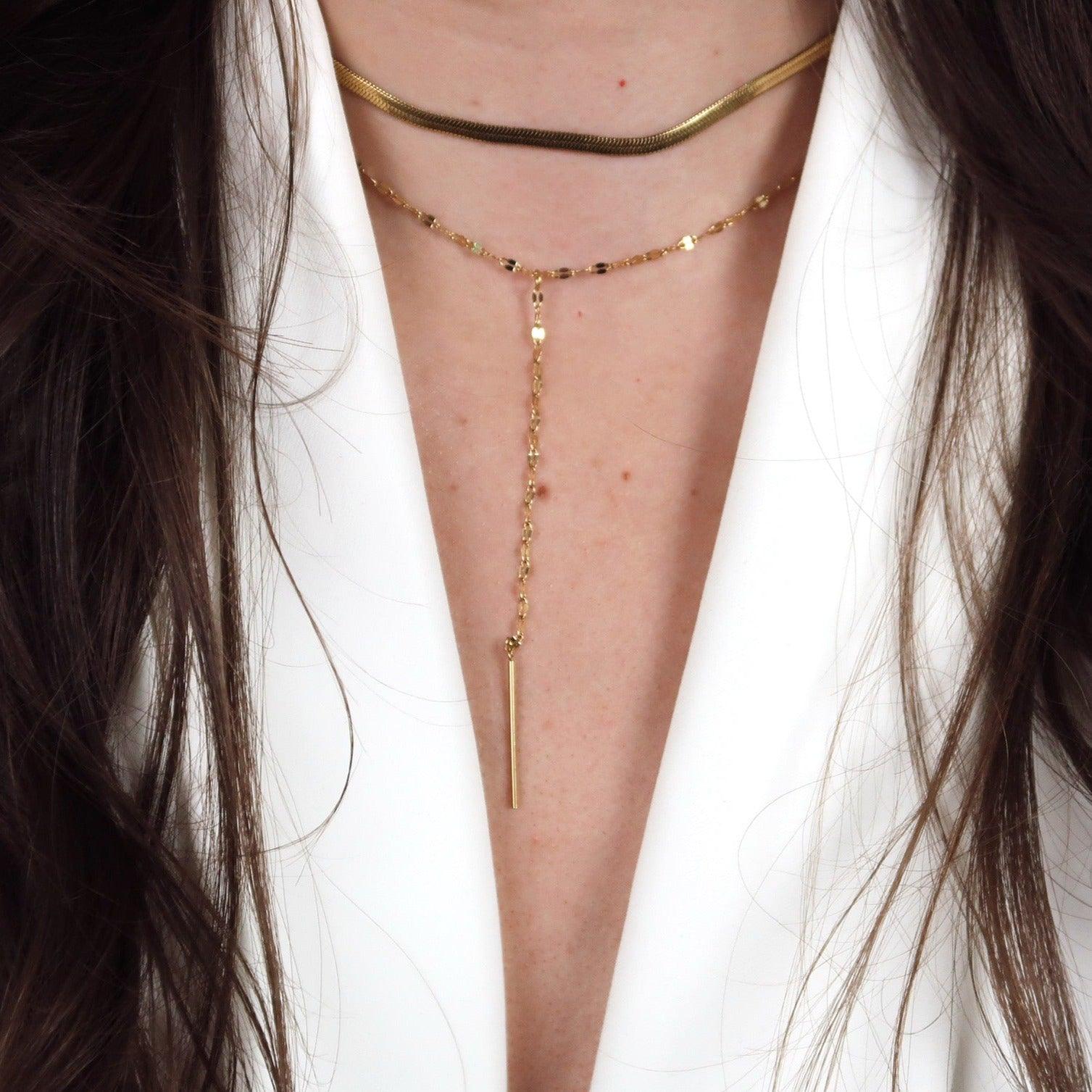 LISA - 18K PVD Gold Plated Herringbone and V-Shaped Chain Necklace - Mixed Metals