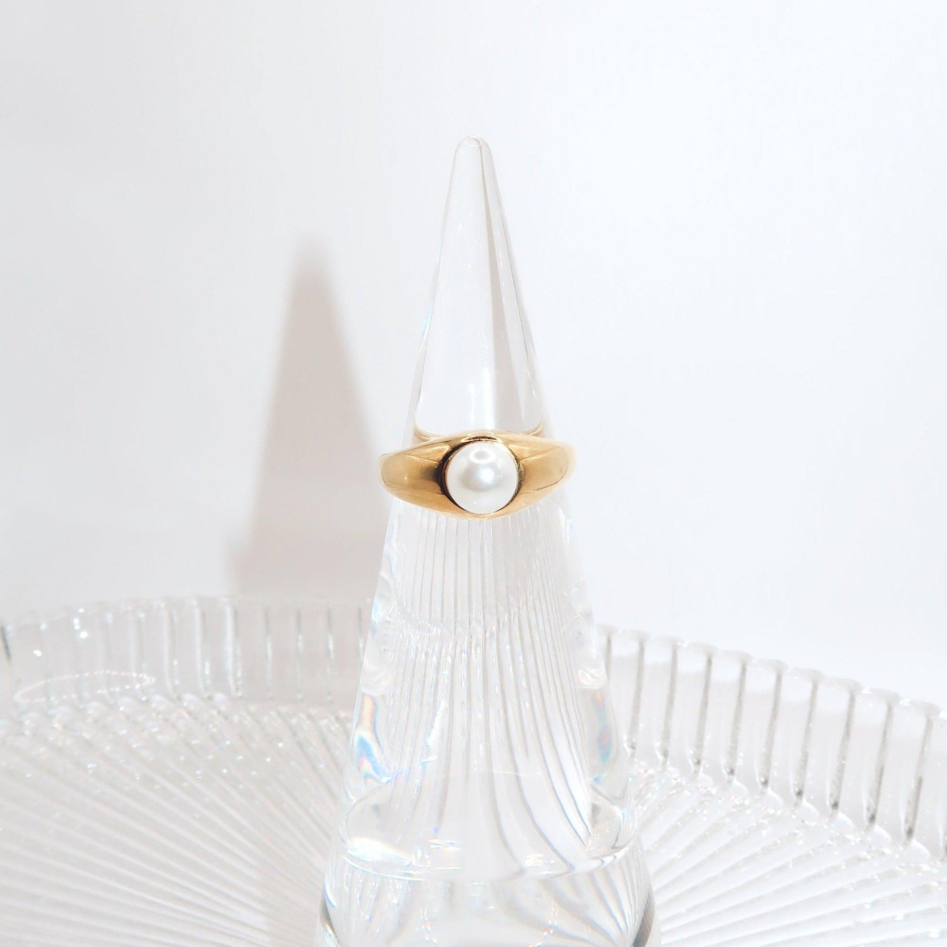 EMMA - 18K PVD Gold Plated Freshwater Pearl Ring - Mixed Metals