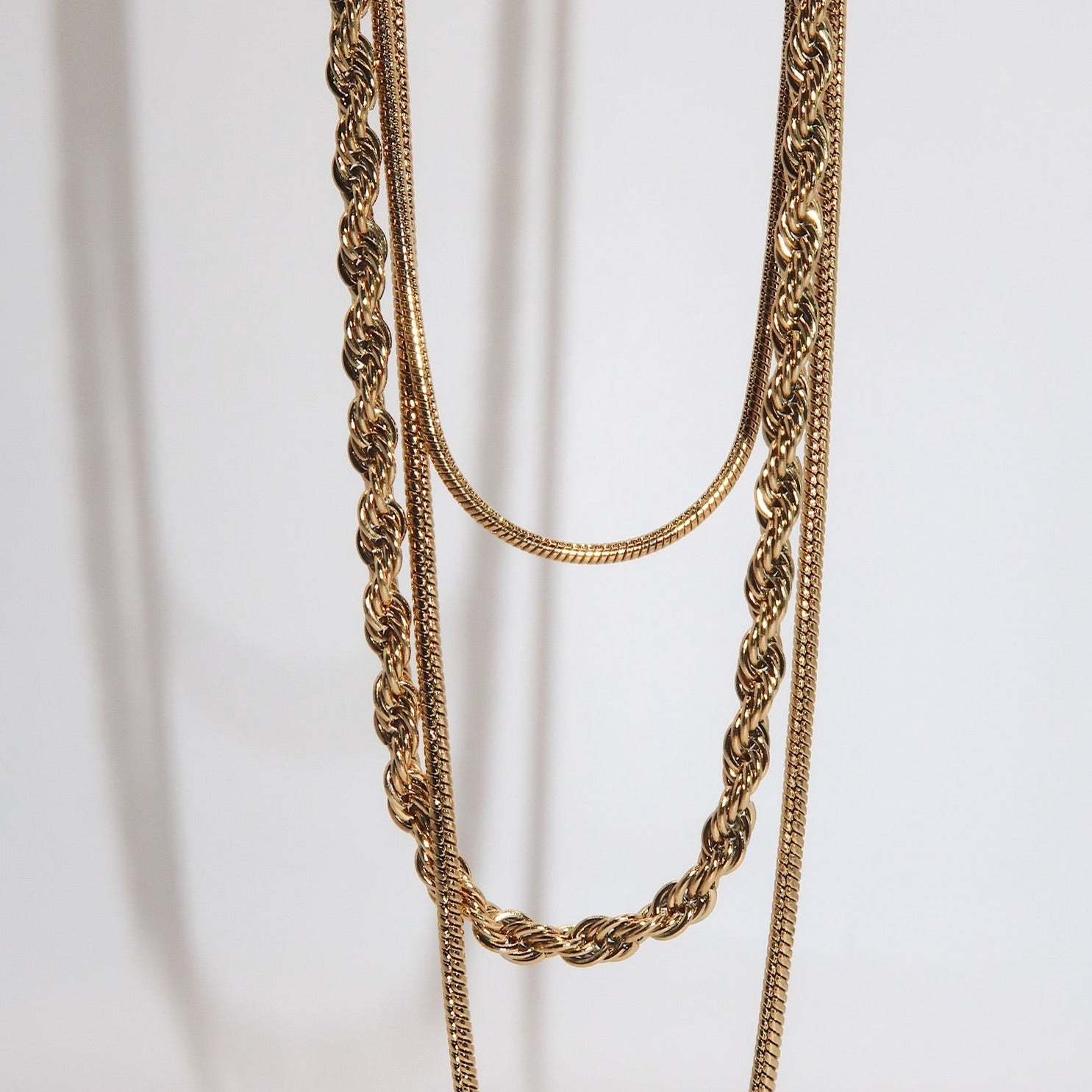 IRENE - 18K PVD Gold Plated Triple Layered Necklace - Mixed Metals