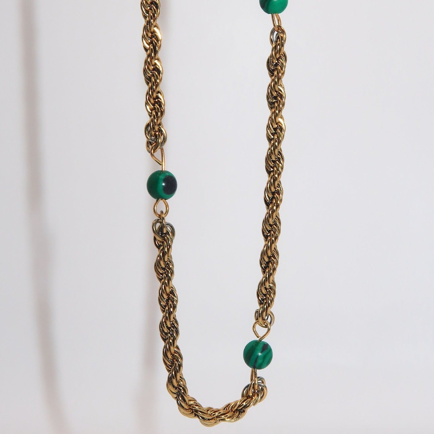 KRYSTAL - 18K PVD Gold Plated Necklace with Green Bead Detail - Mixed Metals