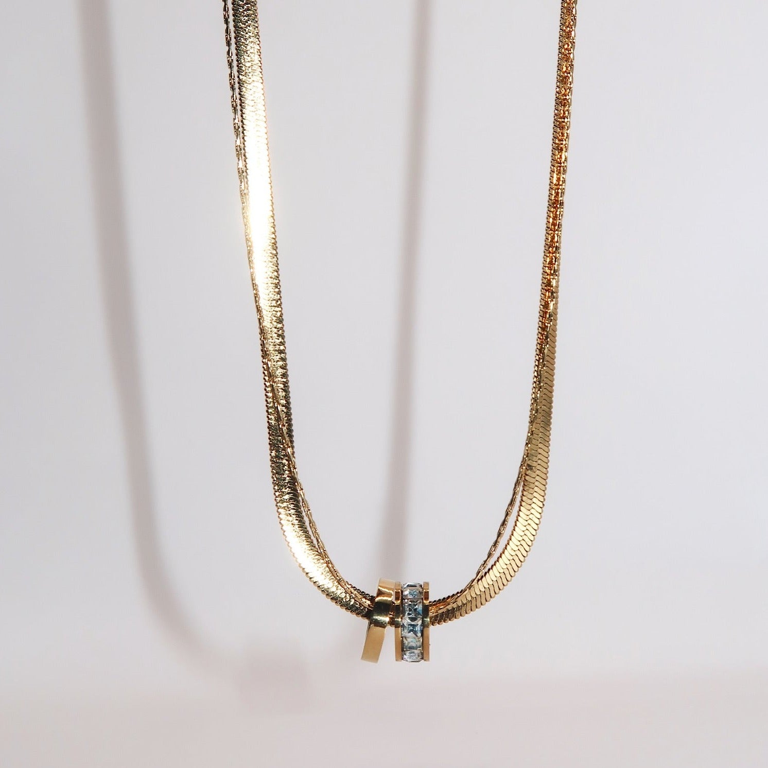 HAILEY - 18K PVD Gold Plated Double Layered Necklace - Mixed Metals
