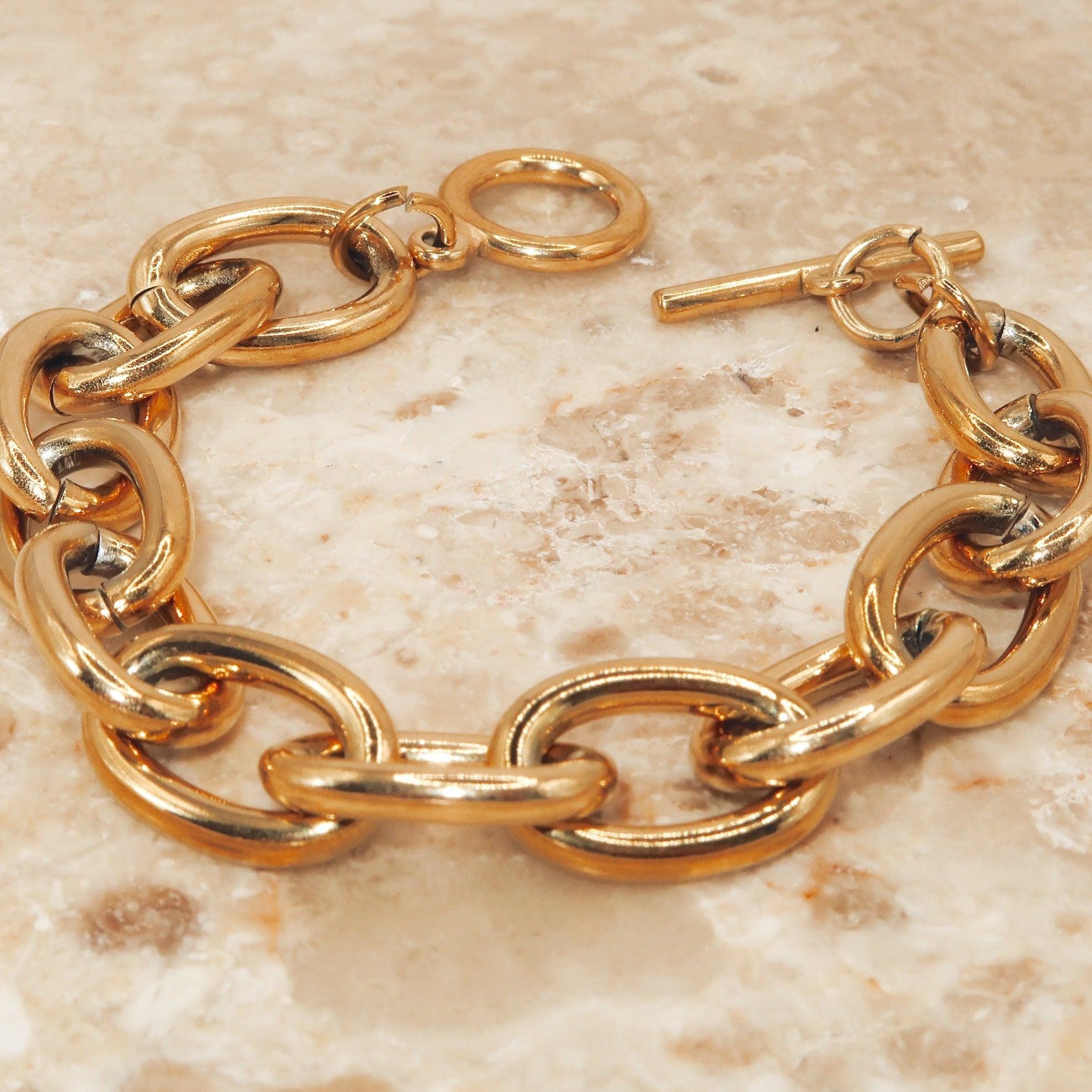 VICTORIA - 18K PVD Gold Plated Chunky Link Chain Bracelet - Mixed Metals
