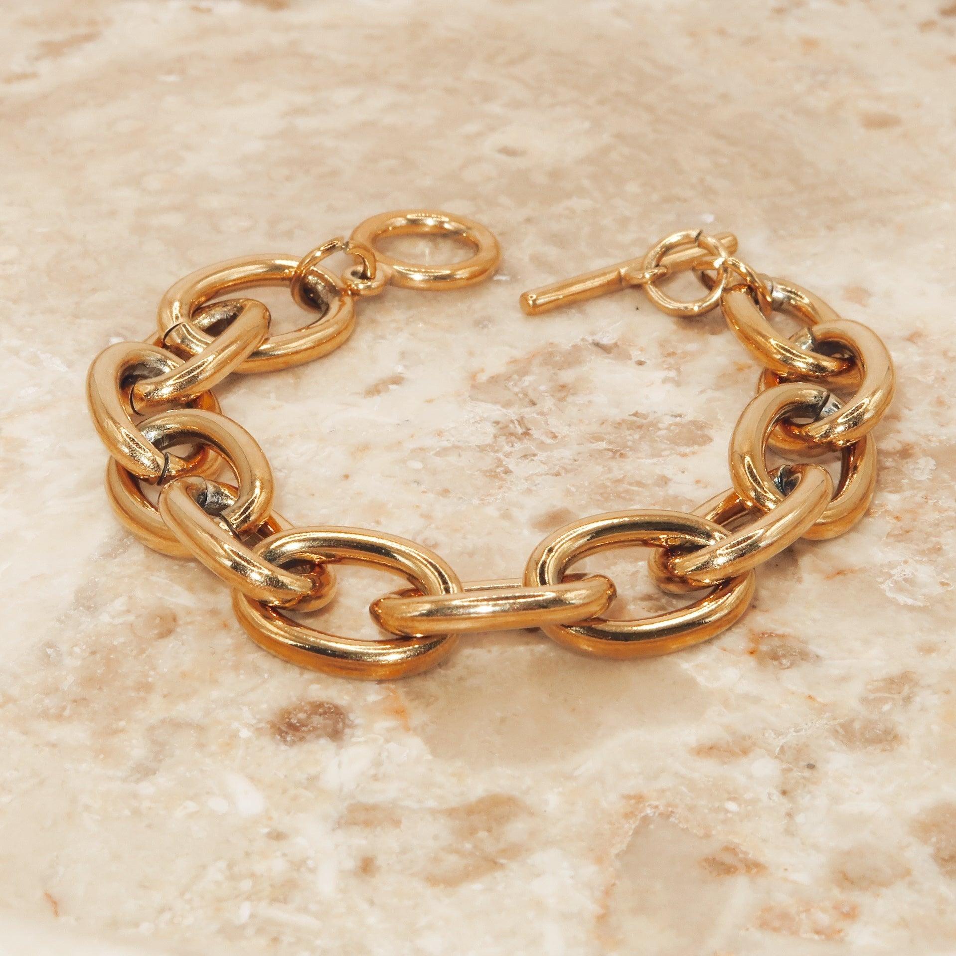 VICTORIA - 18K PVD Gold Plated Chunky Link Chain Bracelet - Mixed Metals