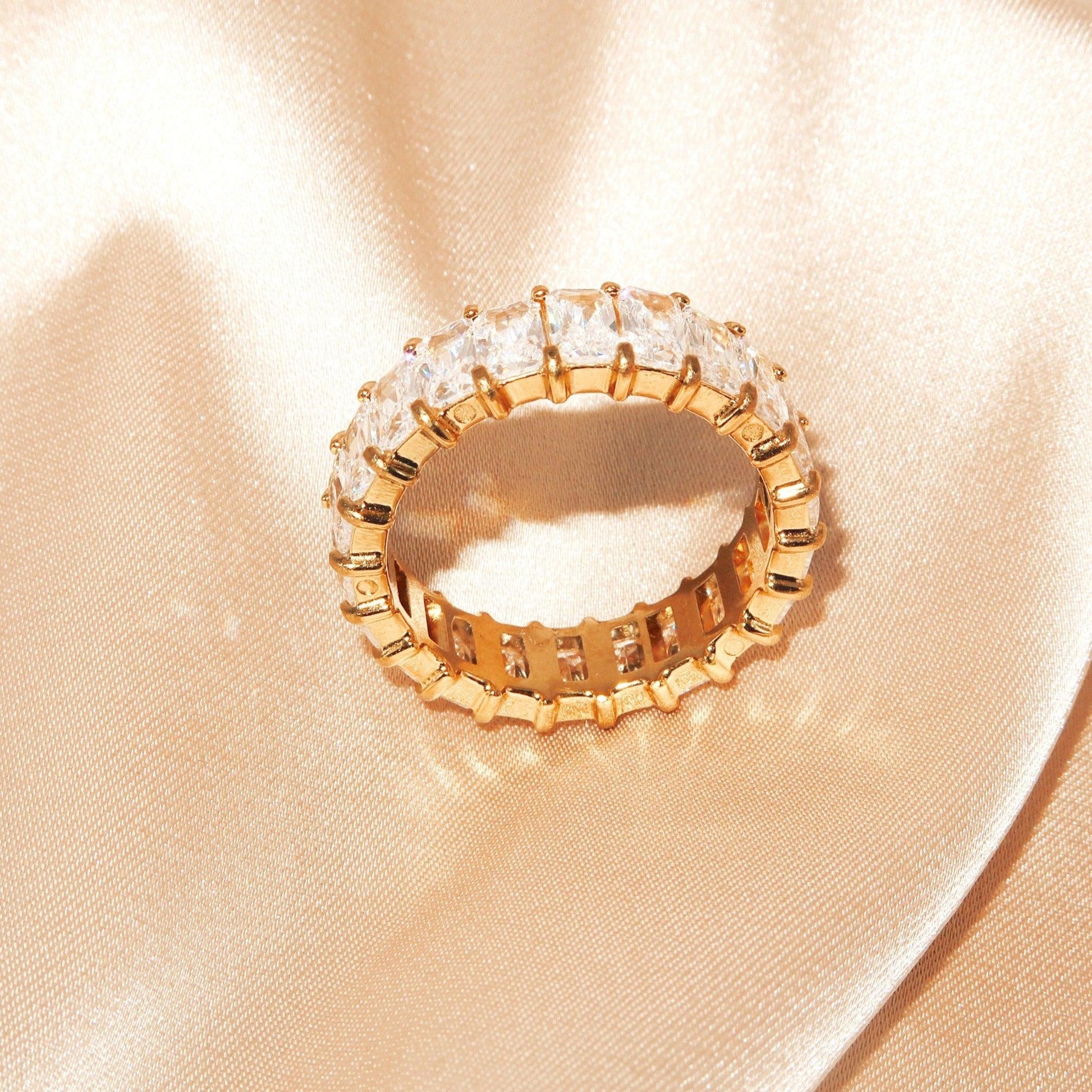 ANN - 18K PVD Gold Plated Ring with Emerald Cut CZ Stones - Mixed Metals