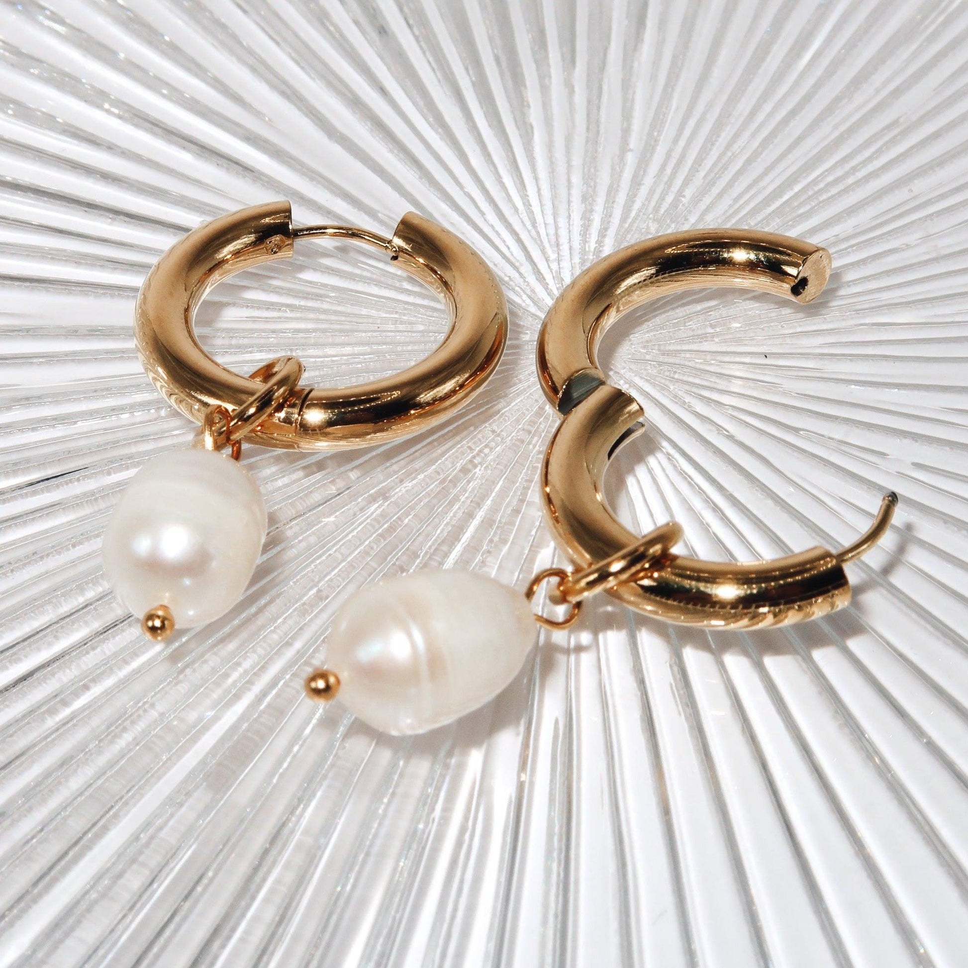 BELLA - 18K PVD Gold Plated Removable Freshwater Pearl Earrings - Mixed Metals