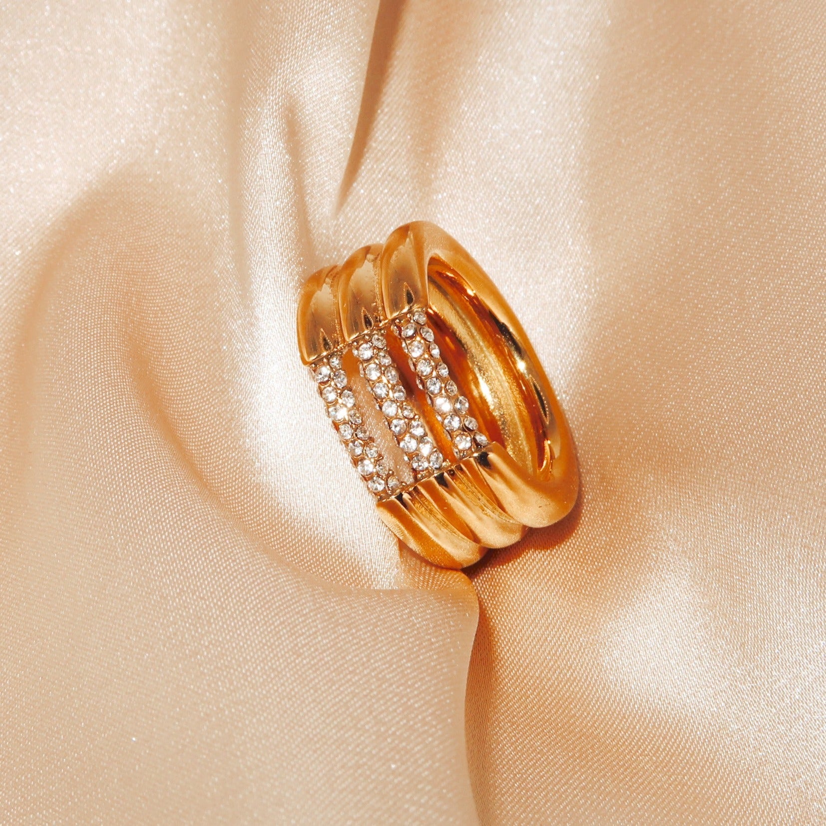 JANE - 18K PVD Plated Triple Ring with Cubic Zirconia - Mixed Metals