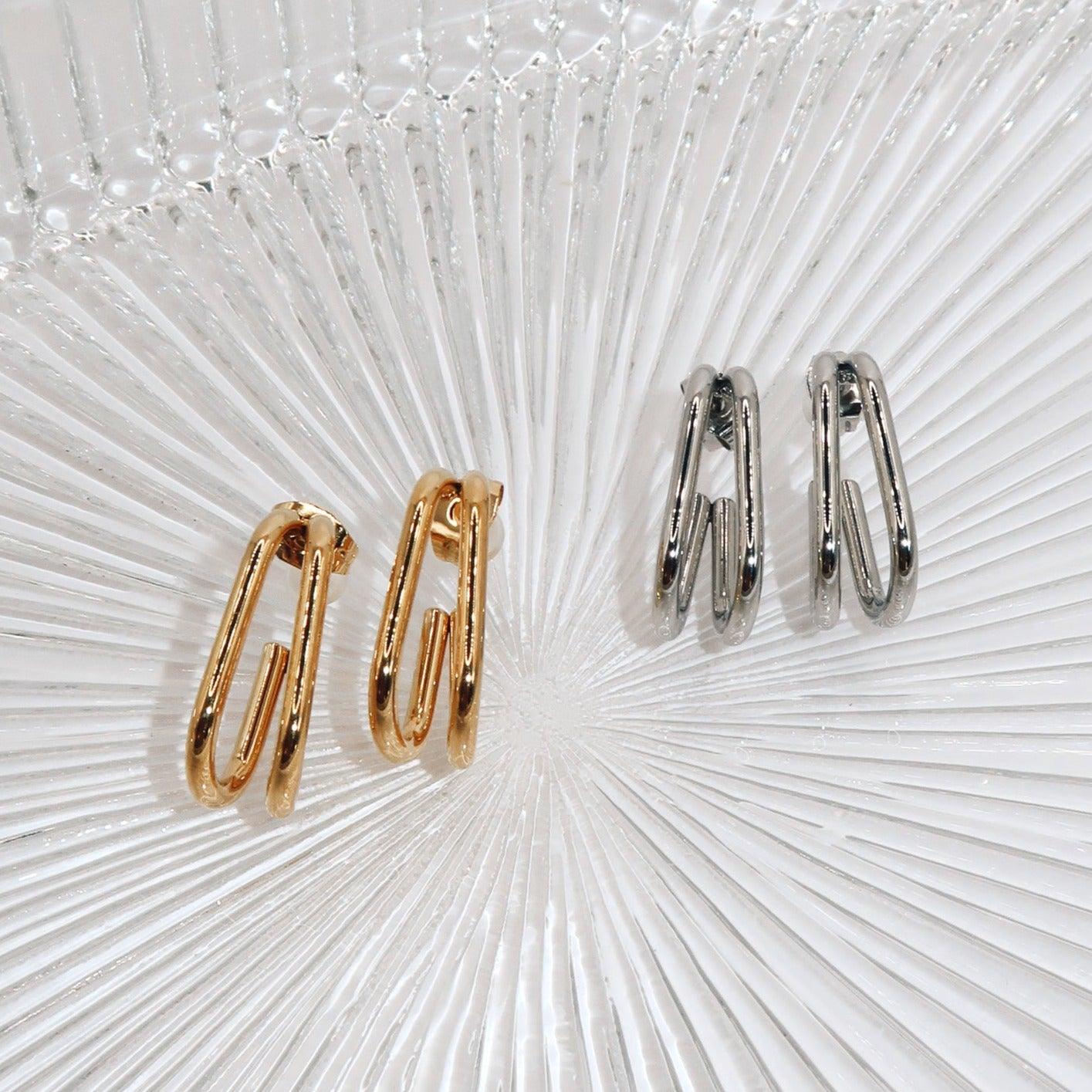 LILY - 18K PVD Gold Plated Double Loop Earrings - Mixed Metals