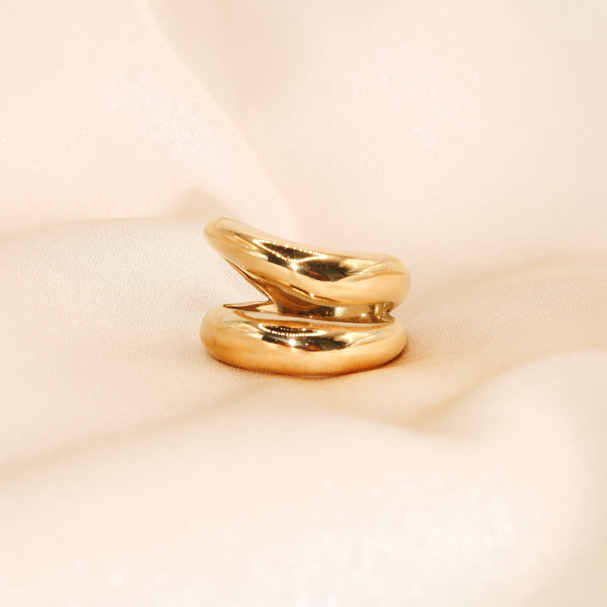 LYDIA - 18K PVD Gold Plated Double Stacked Chunky Ring - Mixed Metals