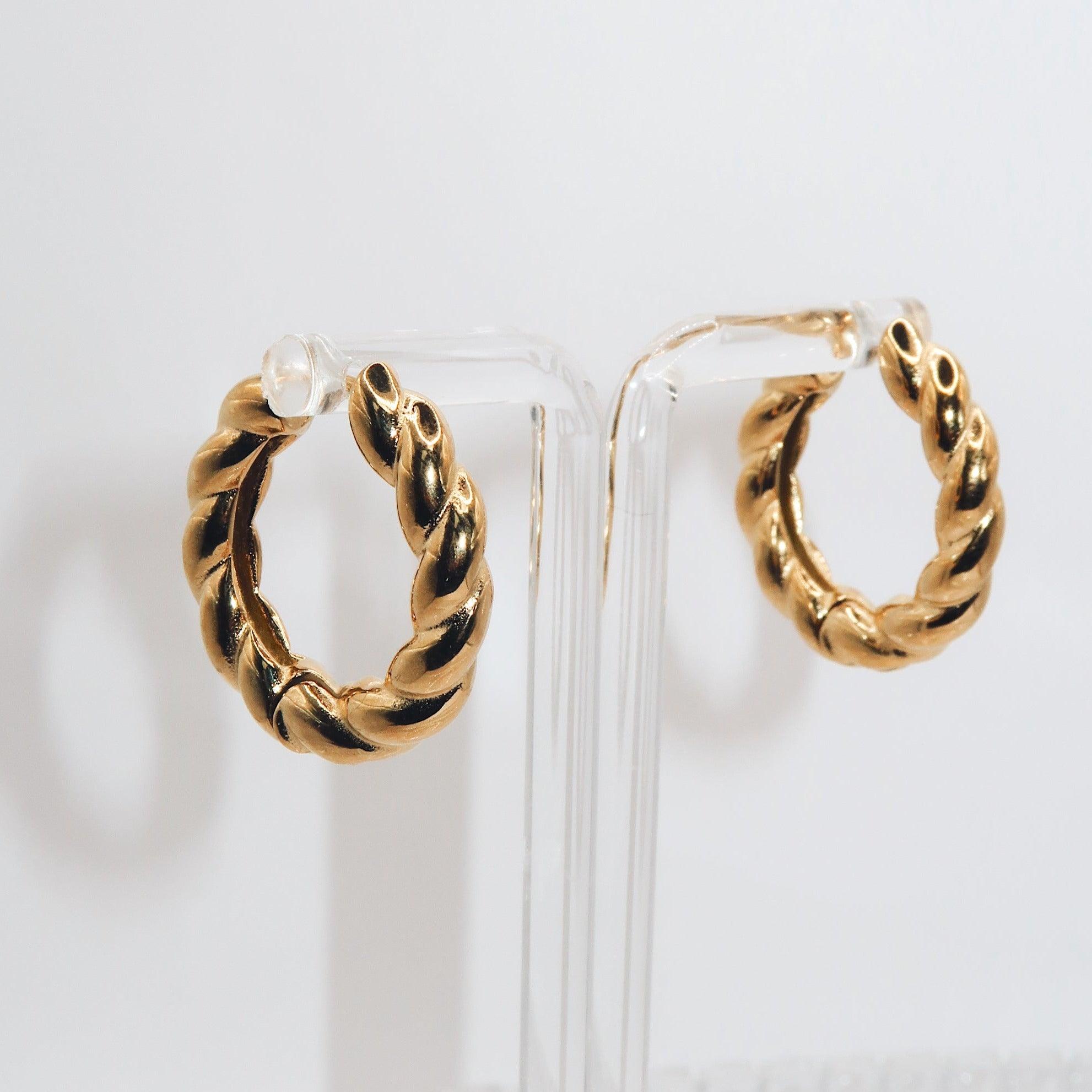 ELLA - 18K PVD Gold Plated Twisted Medium Hoops - Mixed Metals