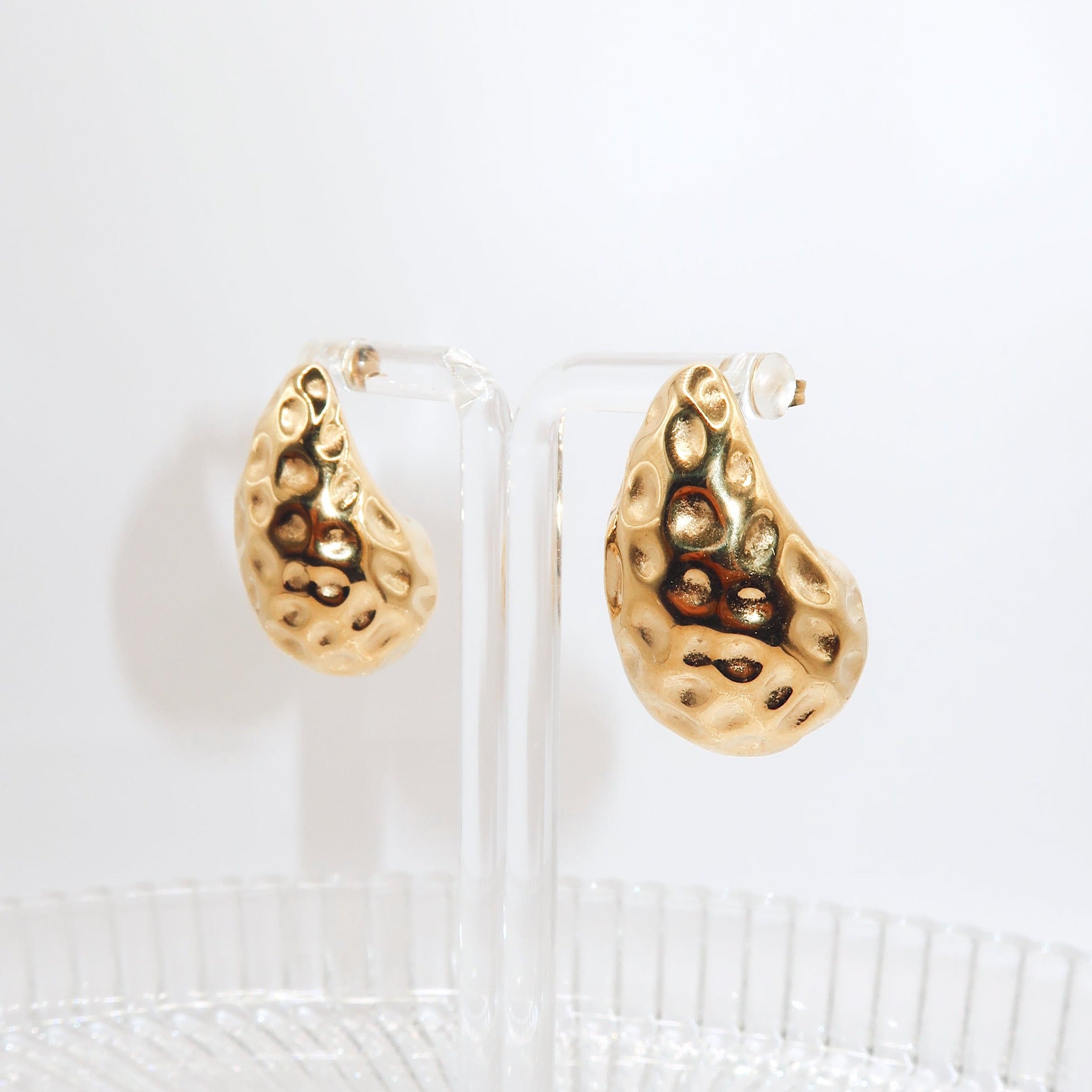 MYA - 18K PVD Gold Plated Chunky Hammered Earrings - Mixed Metals