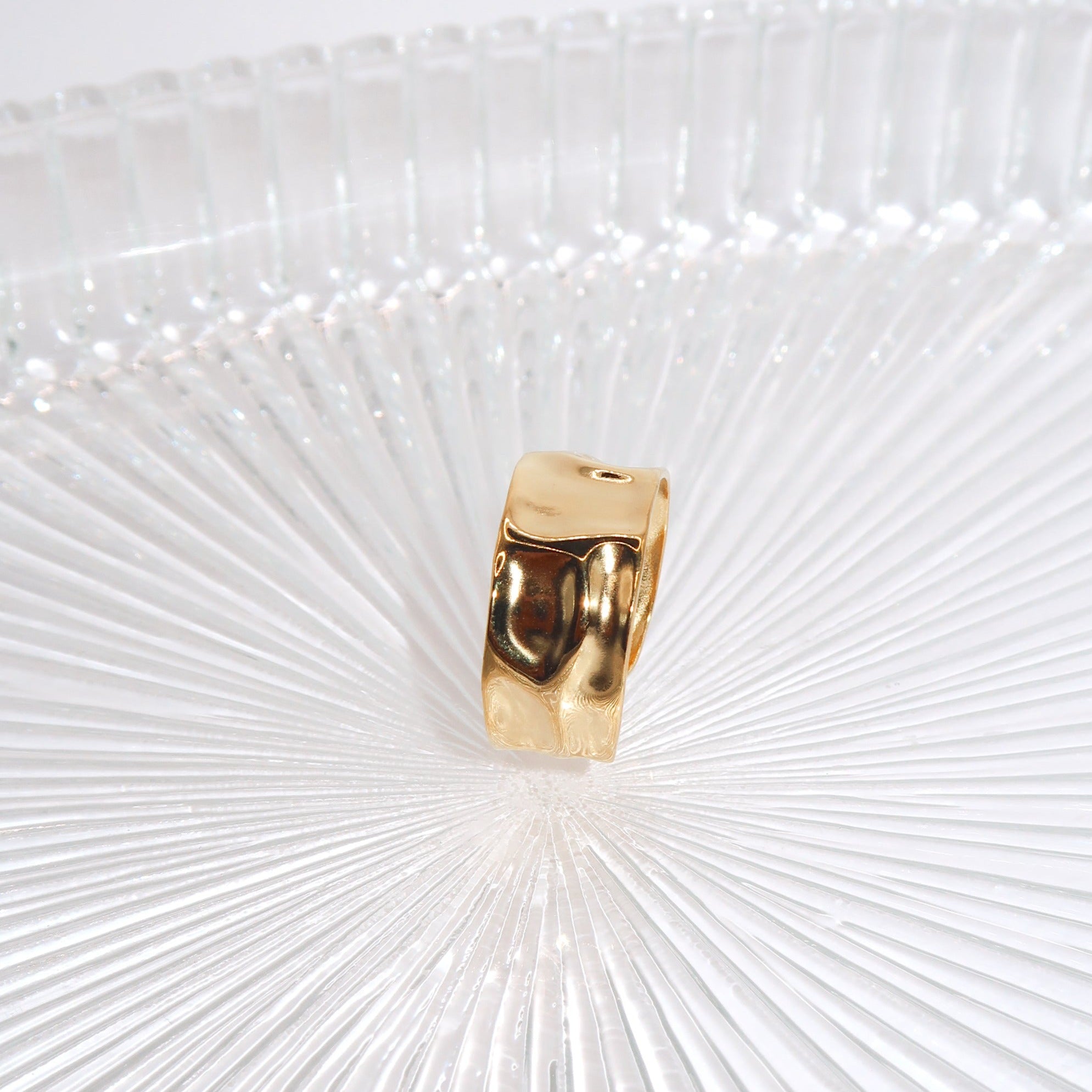 ALIYAH - 18K PVD Gold Plated Minimal Adjustable Ring with Hammered Detail - Mixed Metals