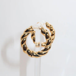 ELLA - 18K PVD Gold Plated Twisted Medium Hoops - Mixed Metals