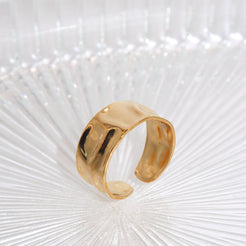 ALIYAH - 18K PVD Gold Plated Minimal Adjustable Ring with Hammered Detail - Mixed Metals