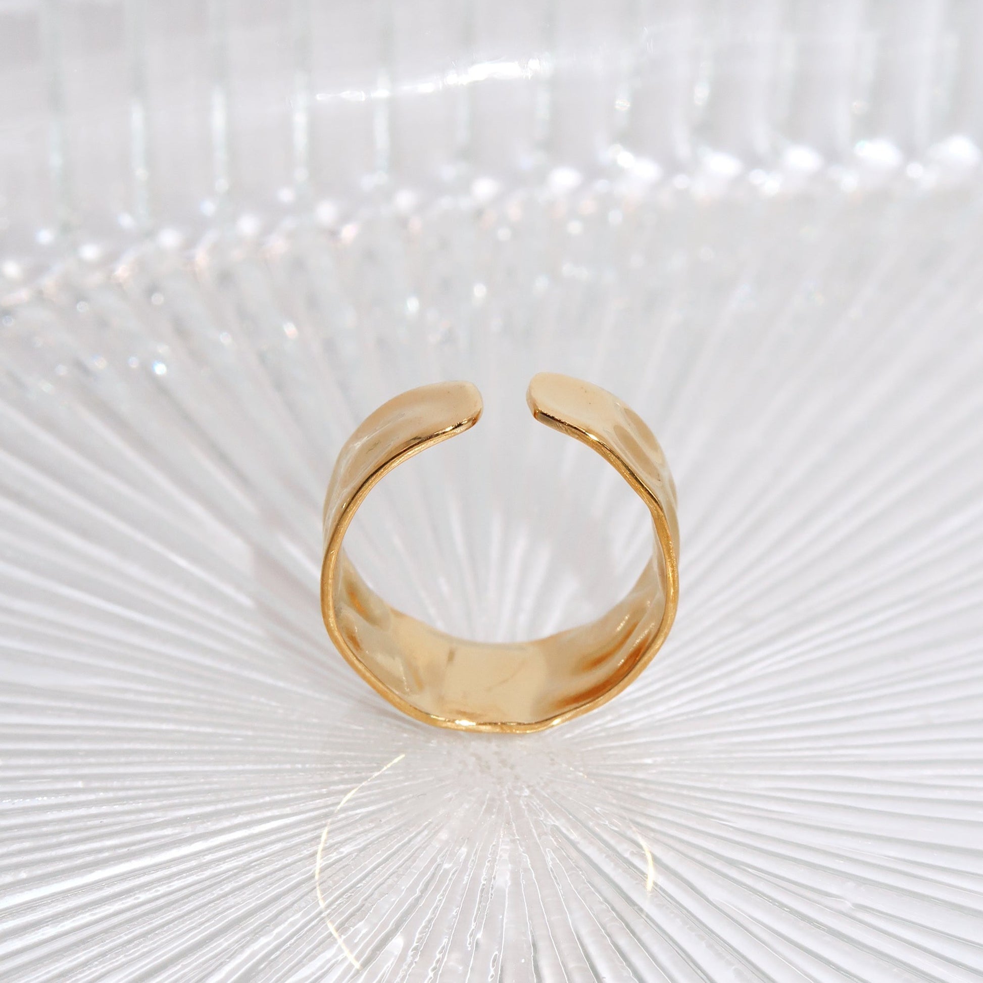 ALIYAH - 18K PVD Gold Plated Minimal Adjustable Ring with Hammered Detail - Mixed Metals