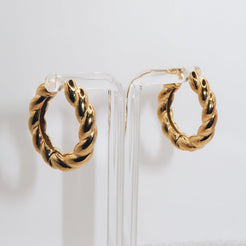 ELLA - 18K PVD Gold Plated Twisted Medium Hoops - Mixed Metals