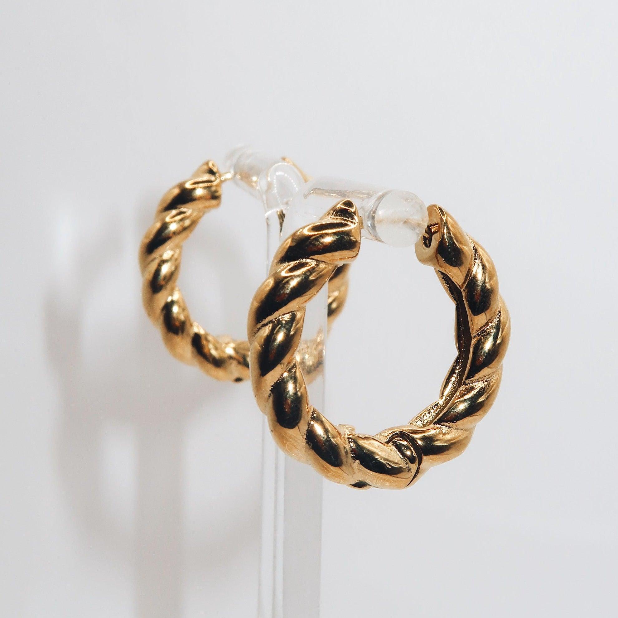 ELLA - 18K PVD Gold Plated Twisted Medium Hoops - Mixed Metals