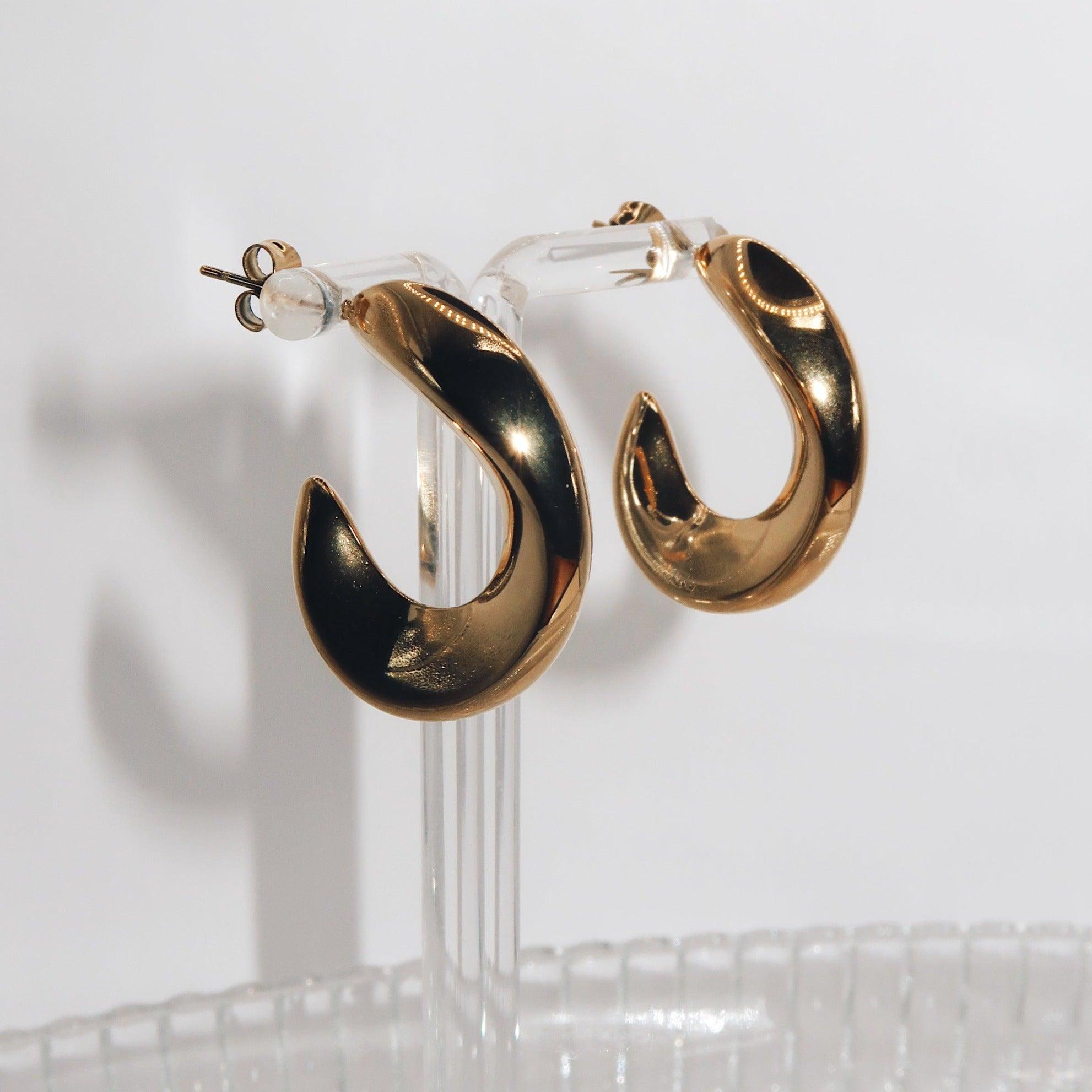 CANDACE - 18K PVD Gold Plated Crescent Earrings - Mixed Metals