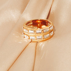 CARLA - 18K PVD Gold Plated Double Cubic Zirconia Stones Ring - Mixed Metals