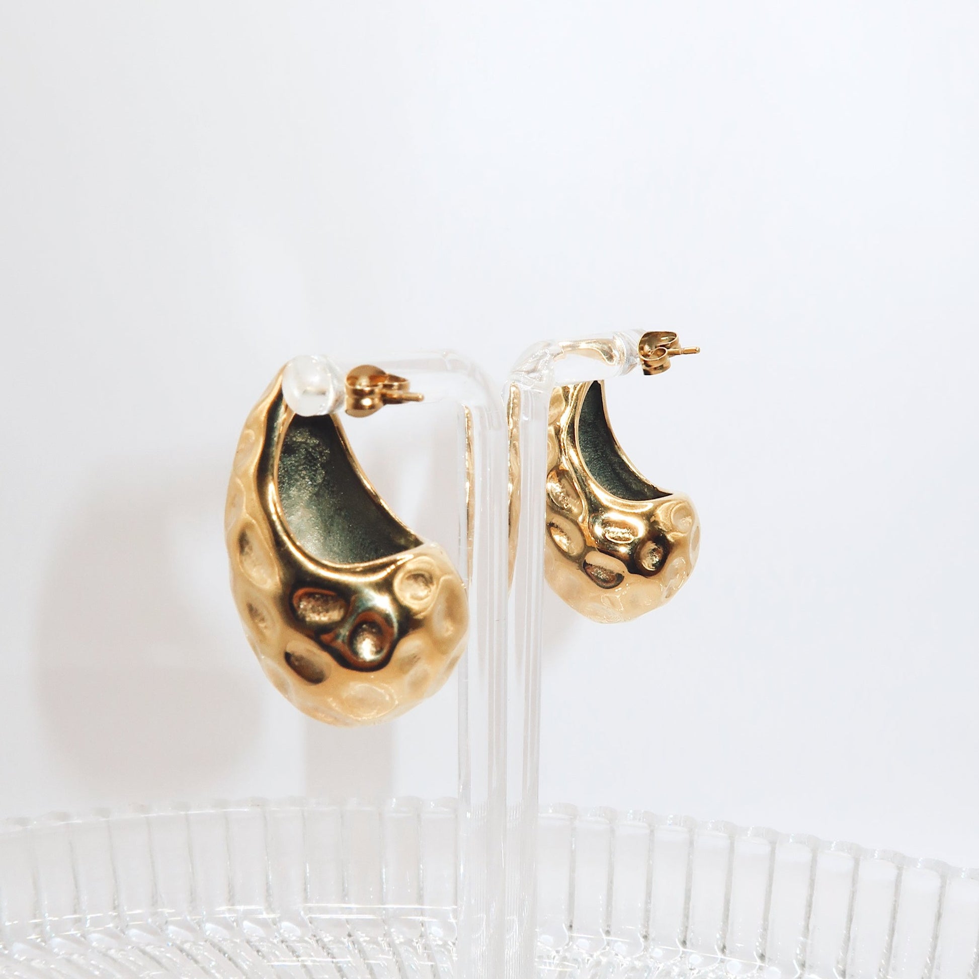 MYA - 18K PVD Gold Plated Chunky Hammered Earrings - Mixed Metals