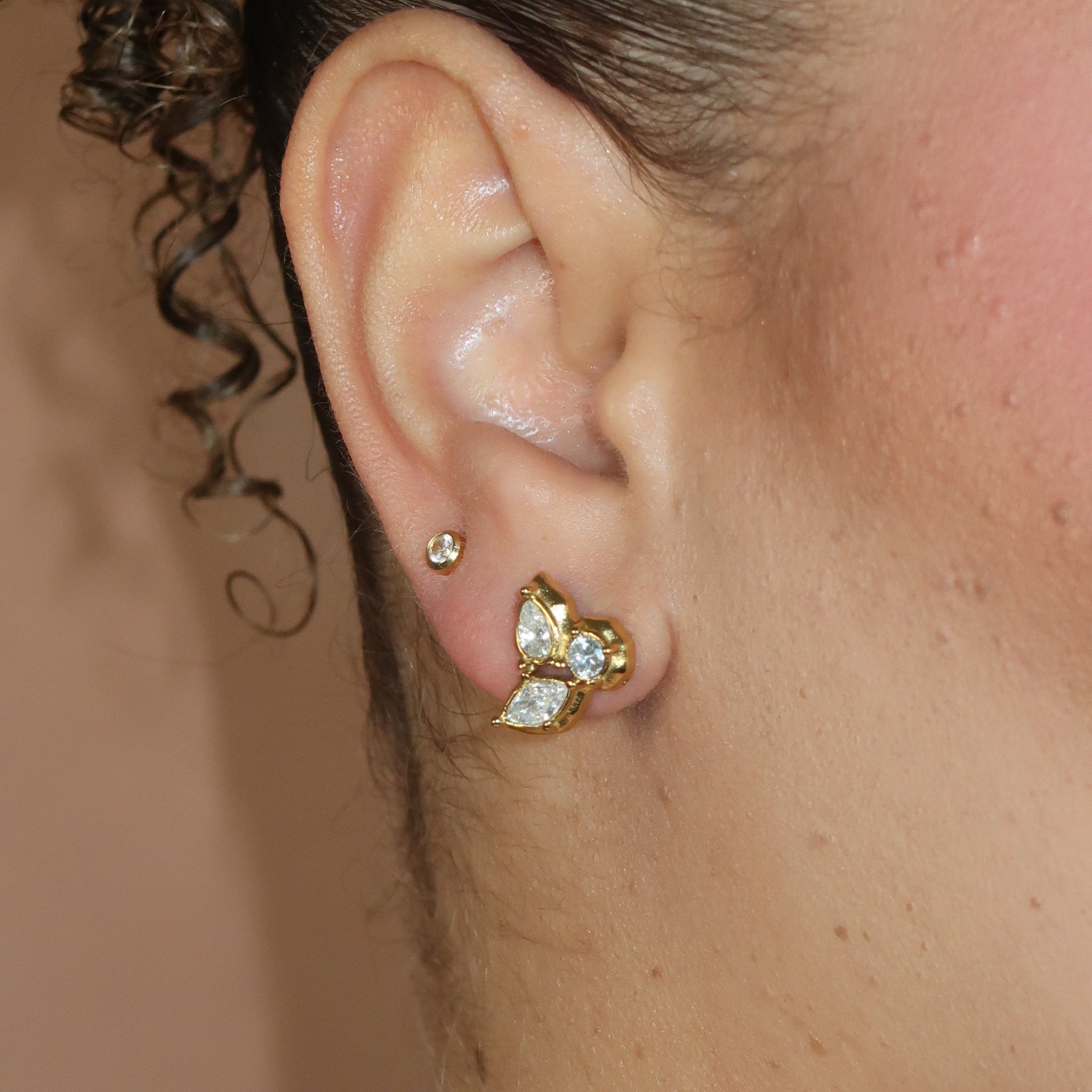 Hazel - Diamond Leaf Stud Earrings