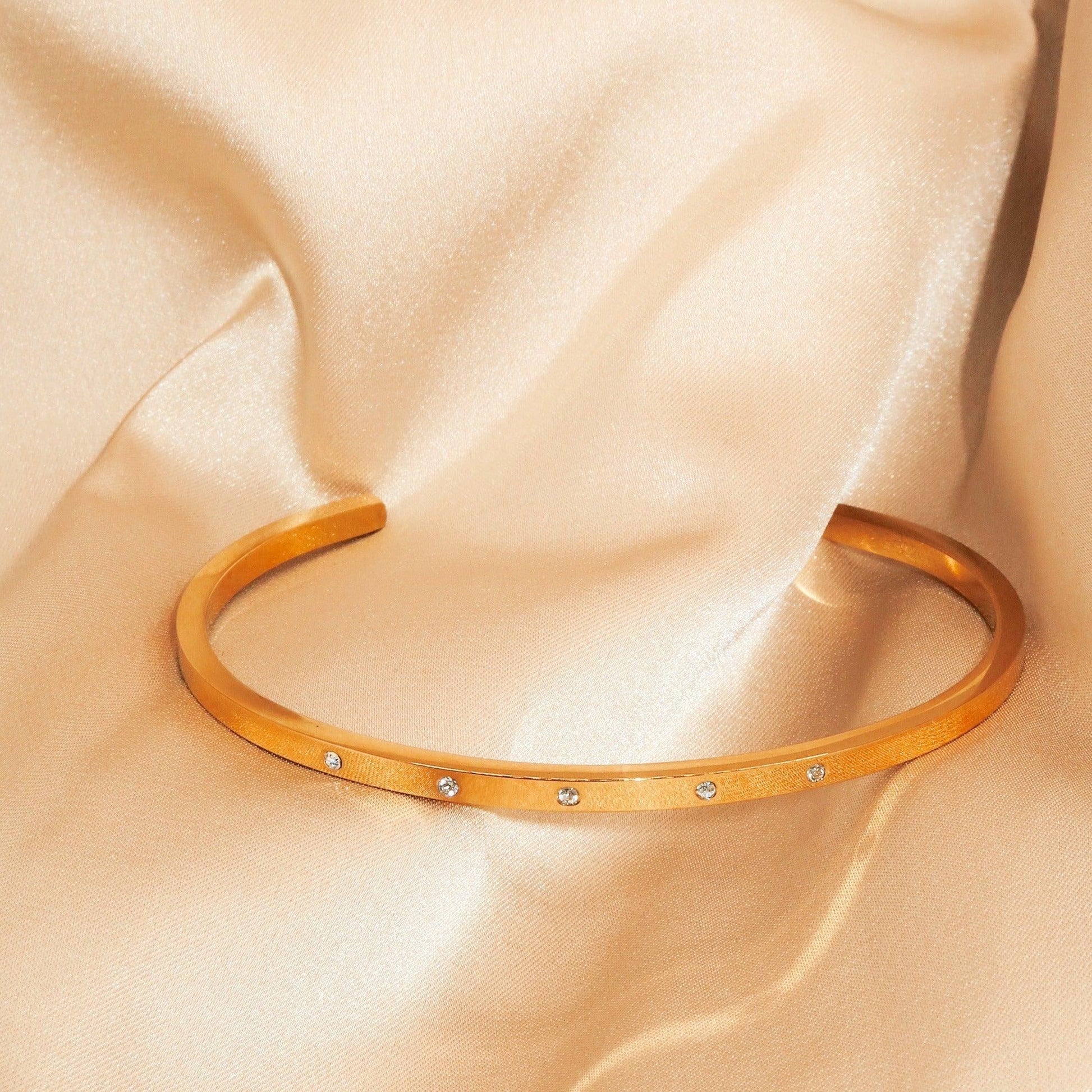 JULIET - 18K PVD Gold Plated Adjustable Stackable Cuff Bracelet with CZ Stones - Mixed Metals